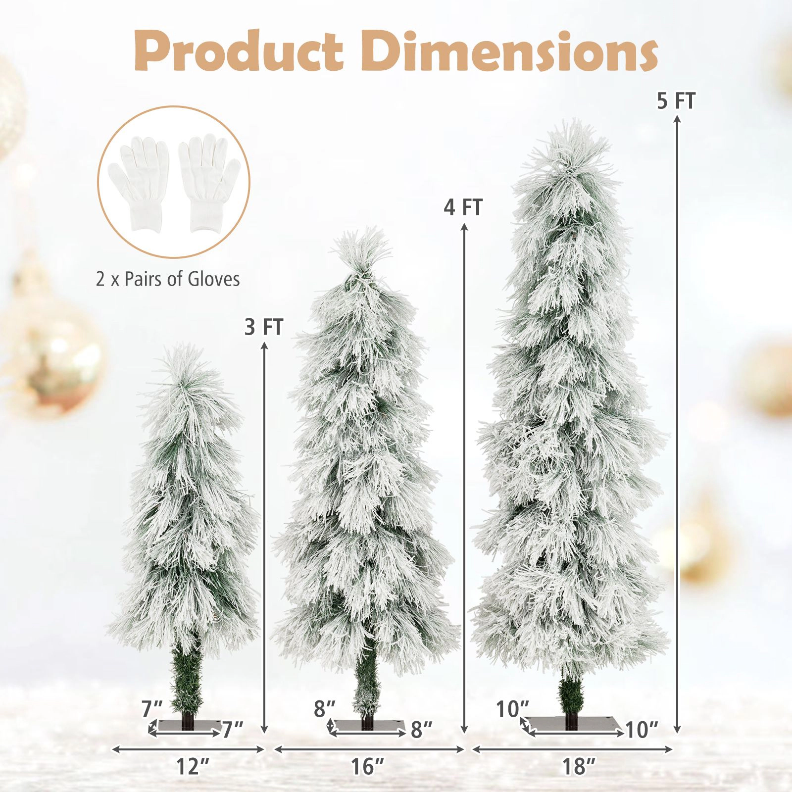 SlickBlue Set of 3 Slim Snow-Dusted Christmas Trees with LED Lights