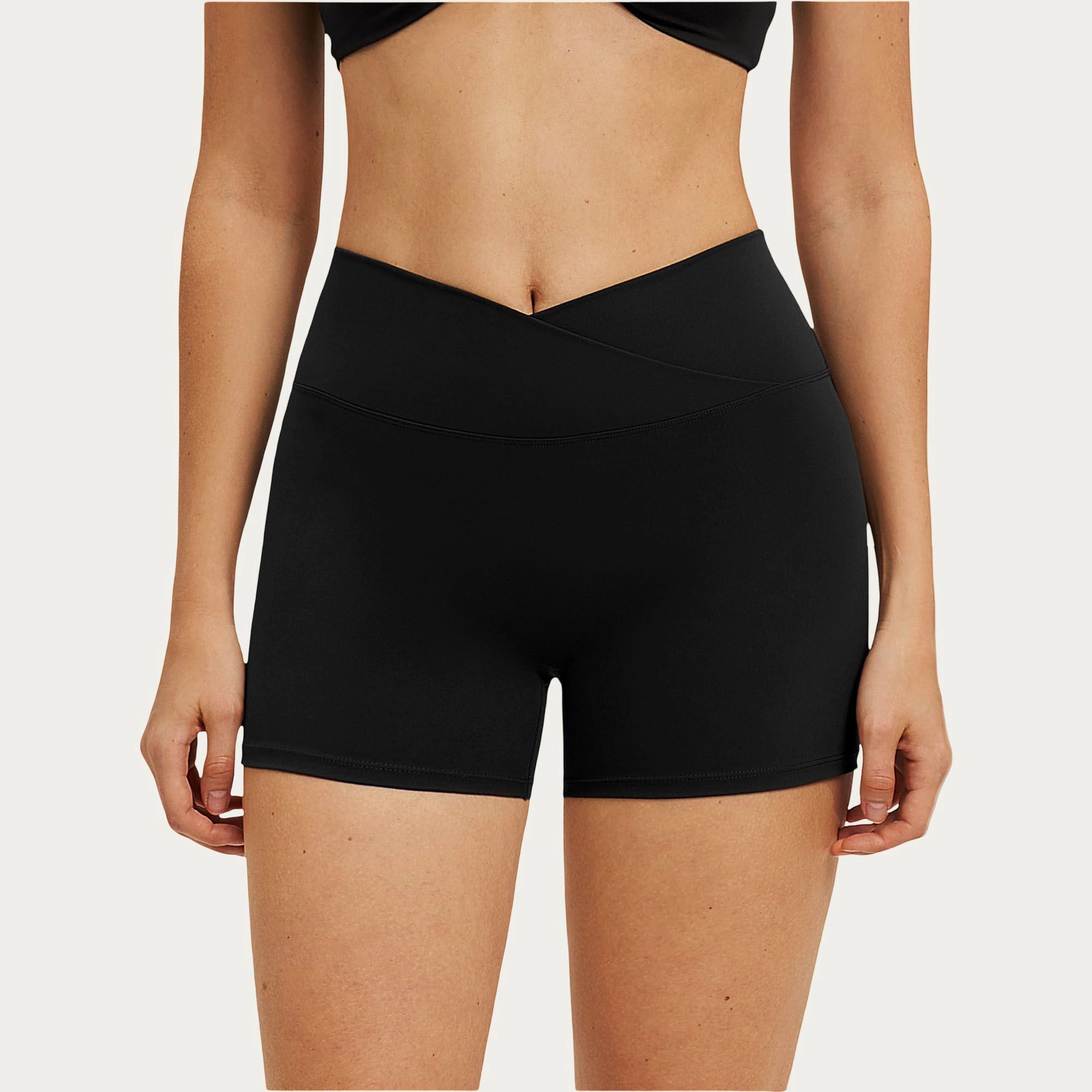 Anna-Kaci Women's High Waist Crossover Workout Biker Shorts Stretch Athletic Yoga for Training Fitness