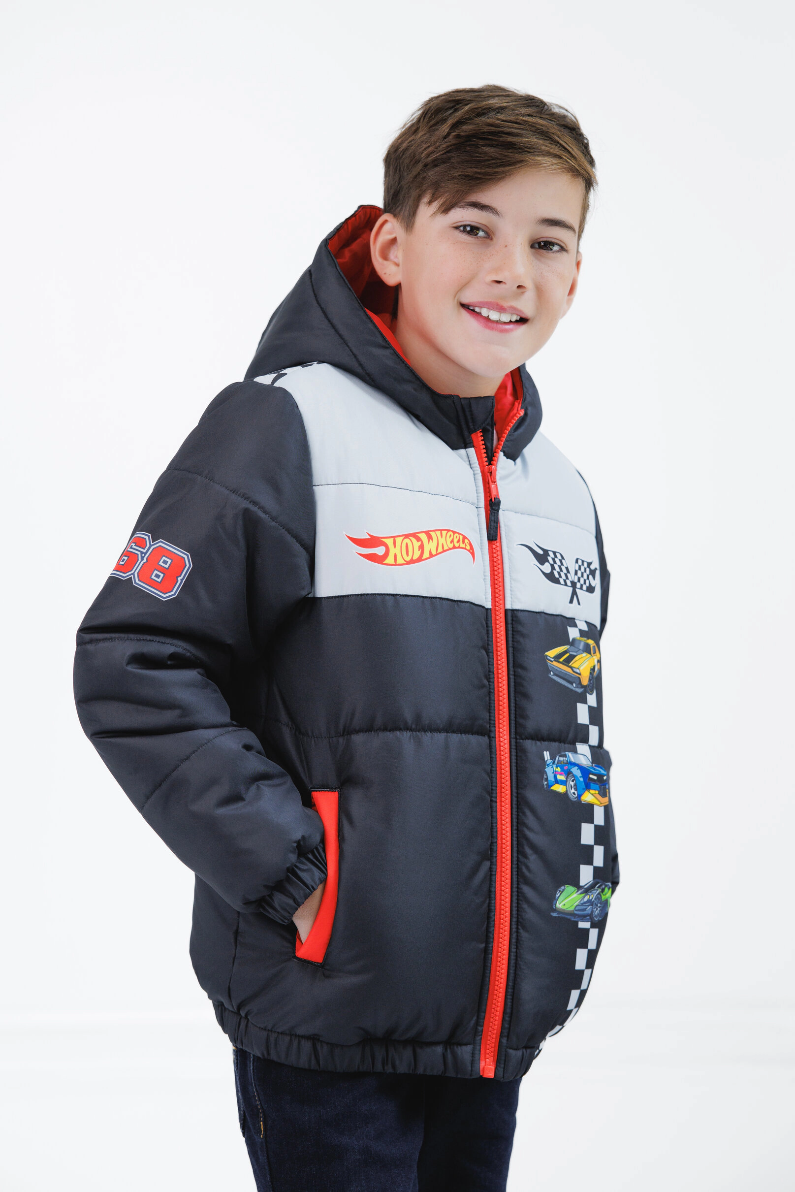 Hot Wheels Boys' Racing Hooded Puffer Jacket
