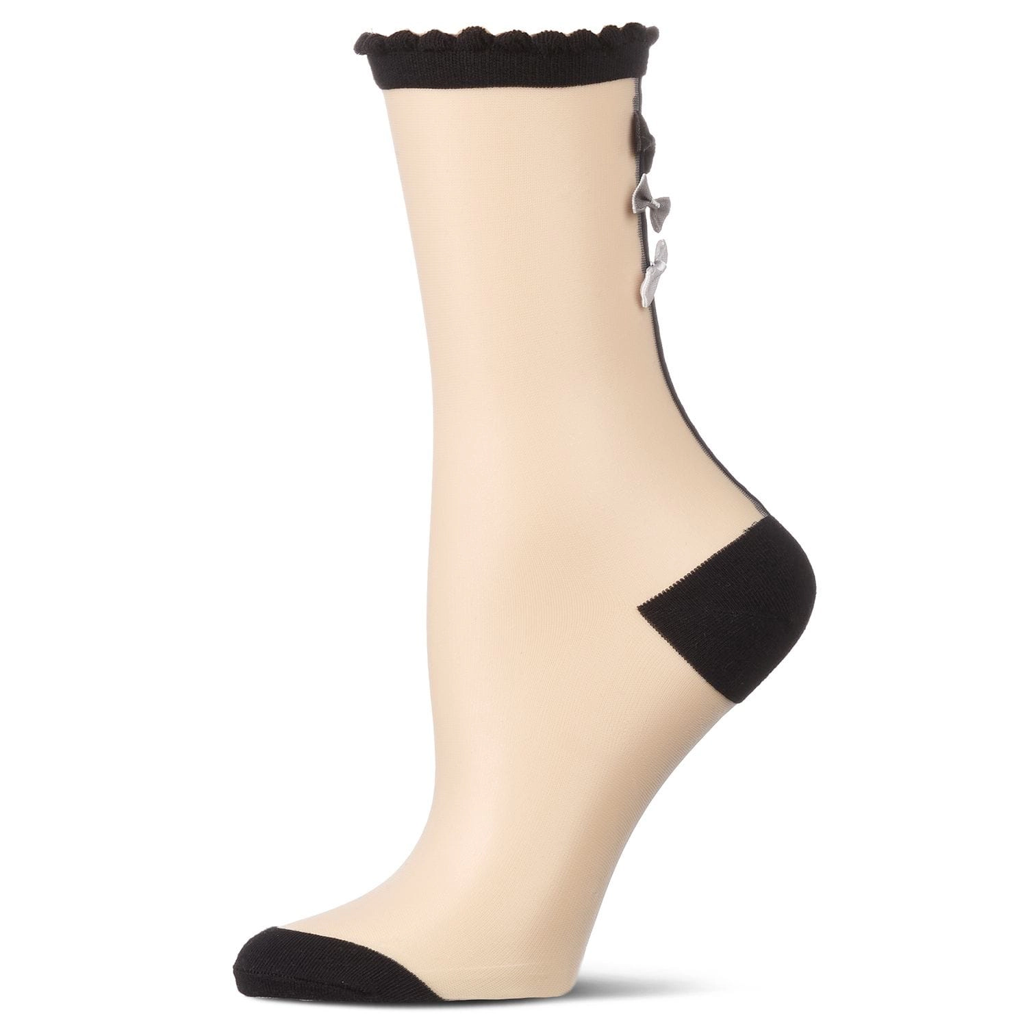 MeMoi Women's Triple Bow Back Sheer Crew Socks