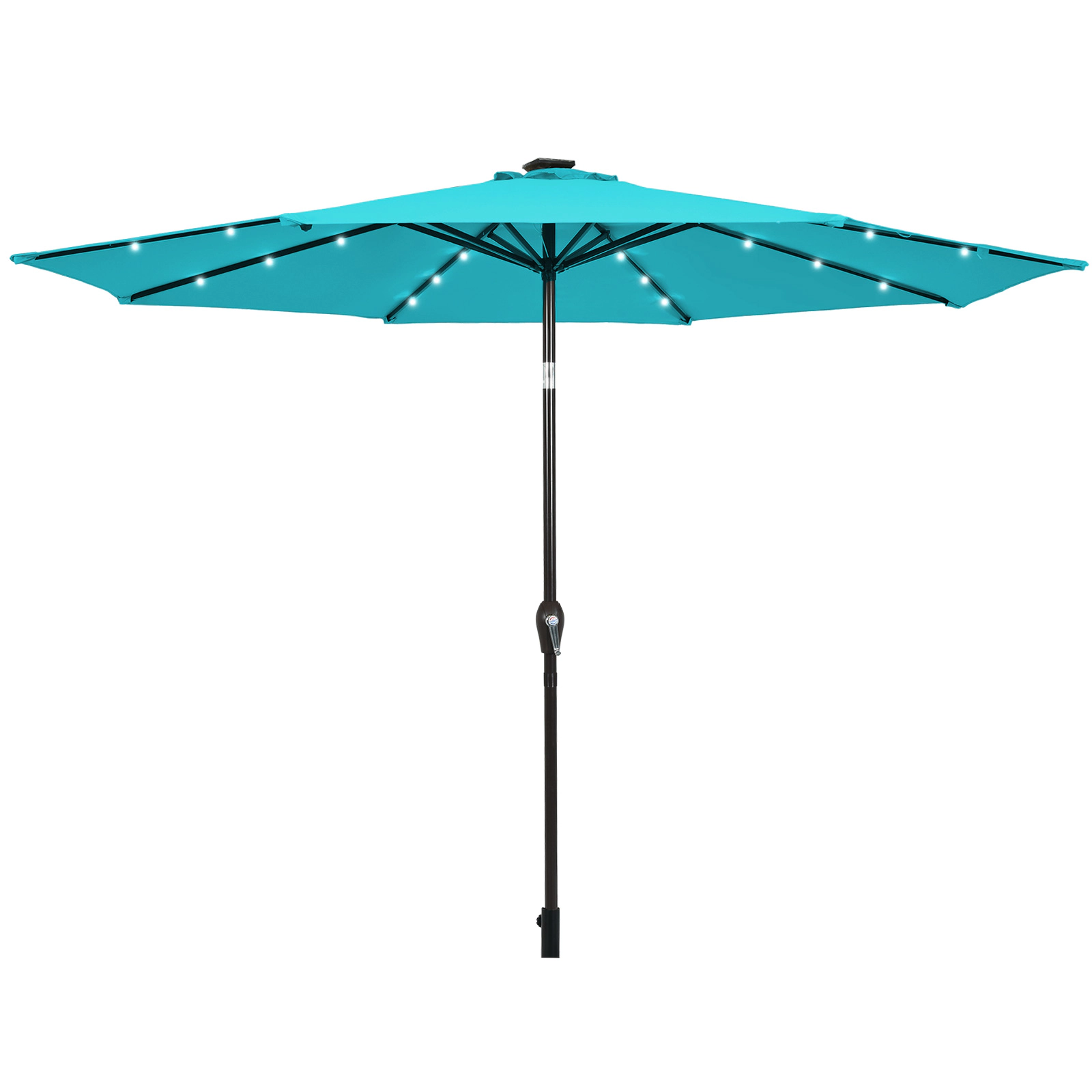 SUGIFT 10-Ft Outdoor Patio Umbrella 24 Solar LED Lights Crank Lift & Push Button Tilt 10-ft Canopy Diameter Turquoise