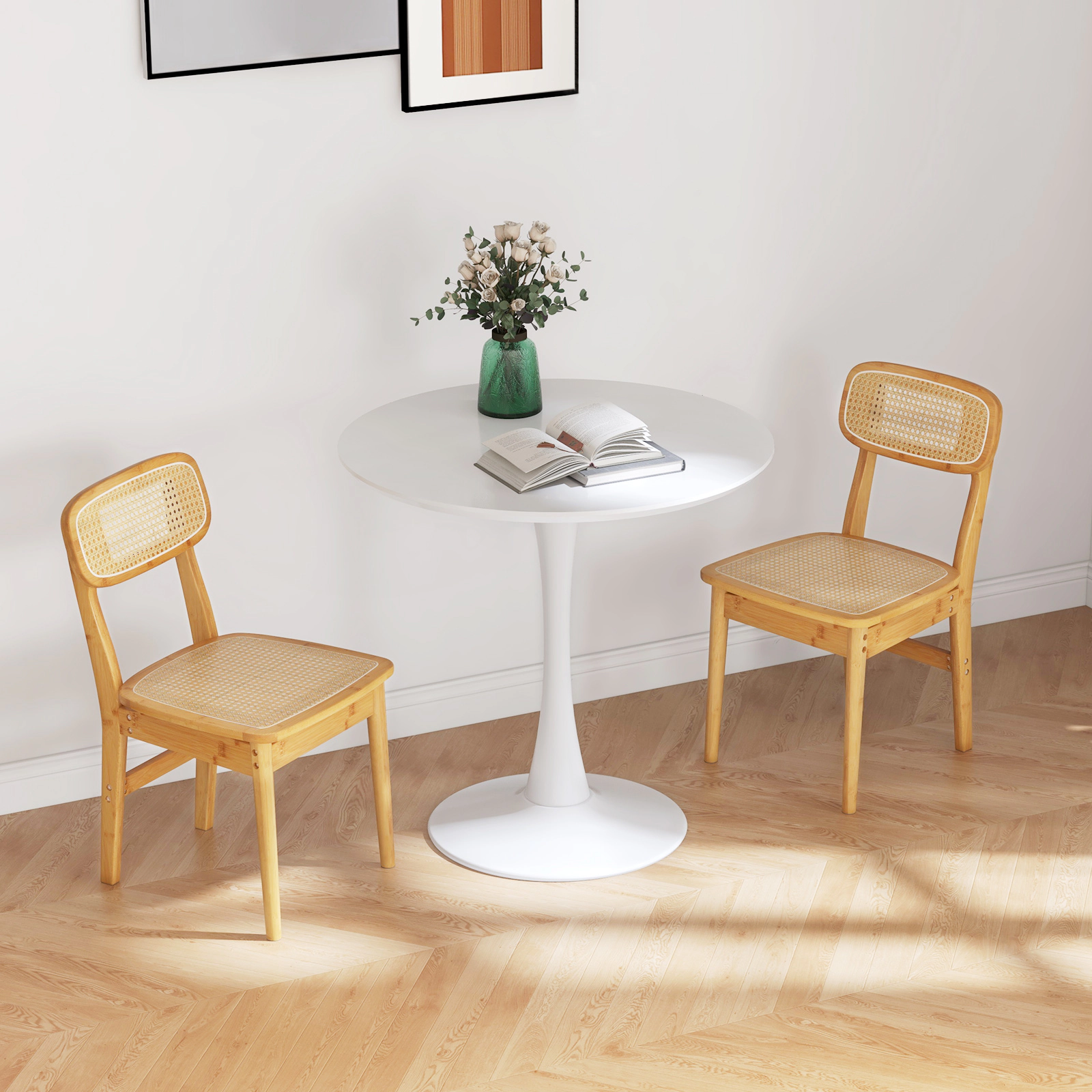 LJG Set of 2 Rattan Dining Chairs with Simulated Rattan Backrest