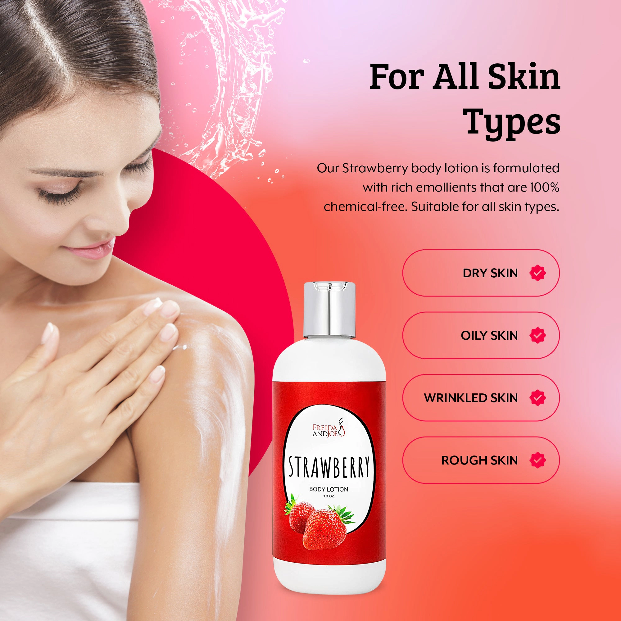Freida and Joe Womens Strawberry Fragrance Deep Moisturizing Body Lotion in 10oz Bottle