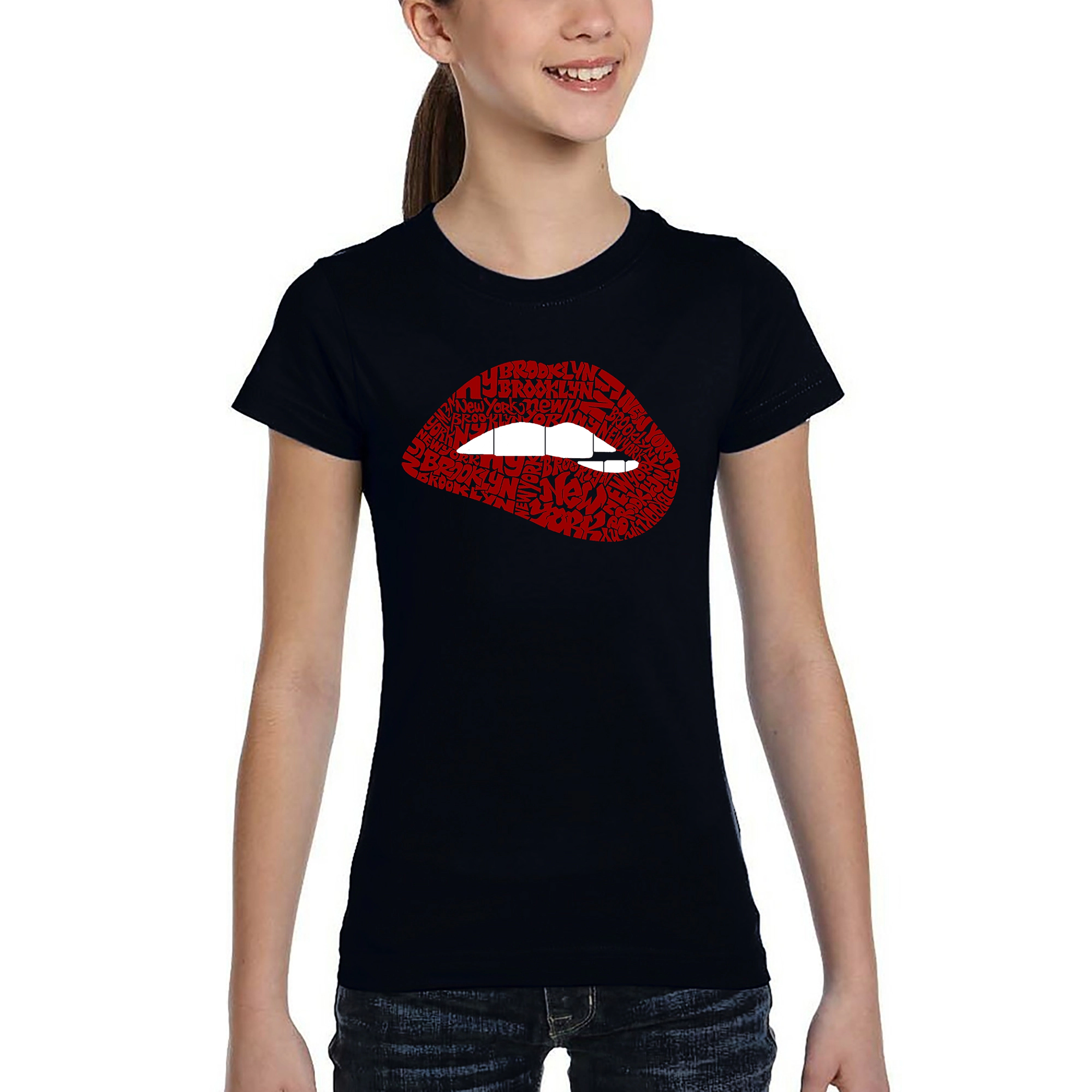 LA Pop Art Girls Word T-Shirt - Brooklyn Lips