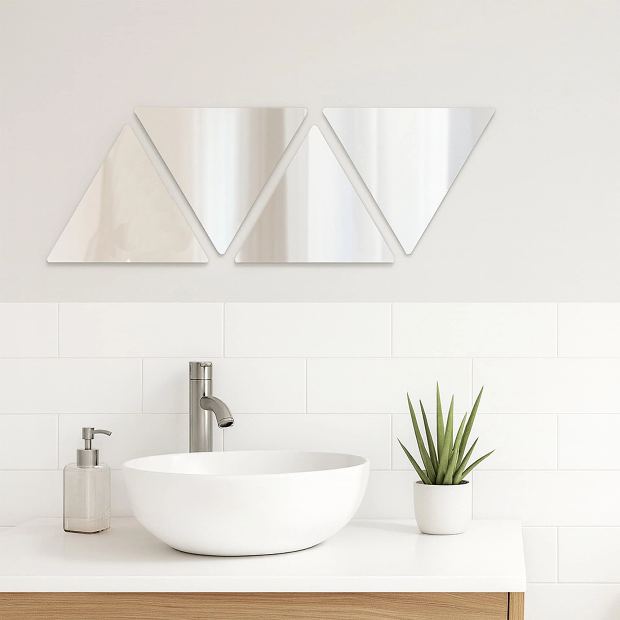 Evideco French Home Goods Set of 4 Frameless Glass Triangle Peel-and-Stick Mirrors