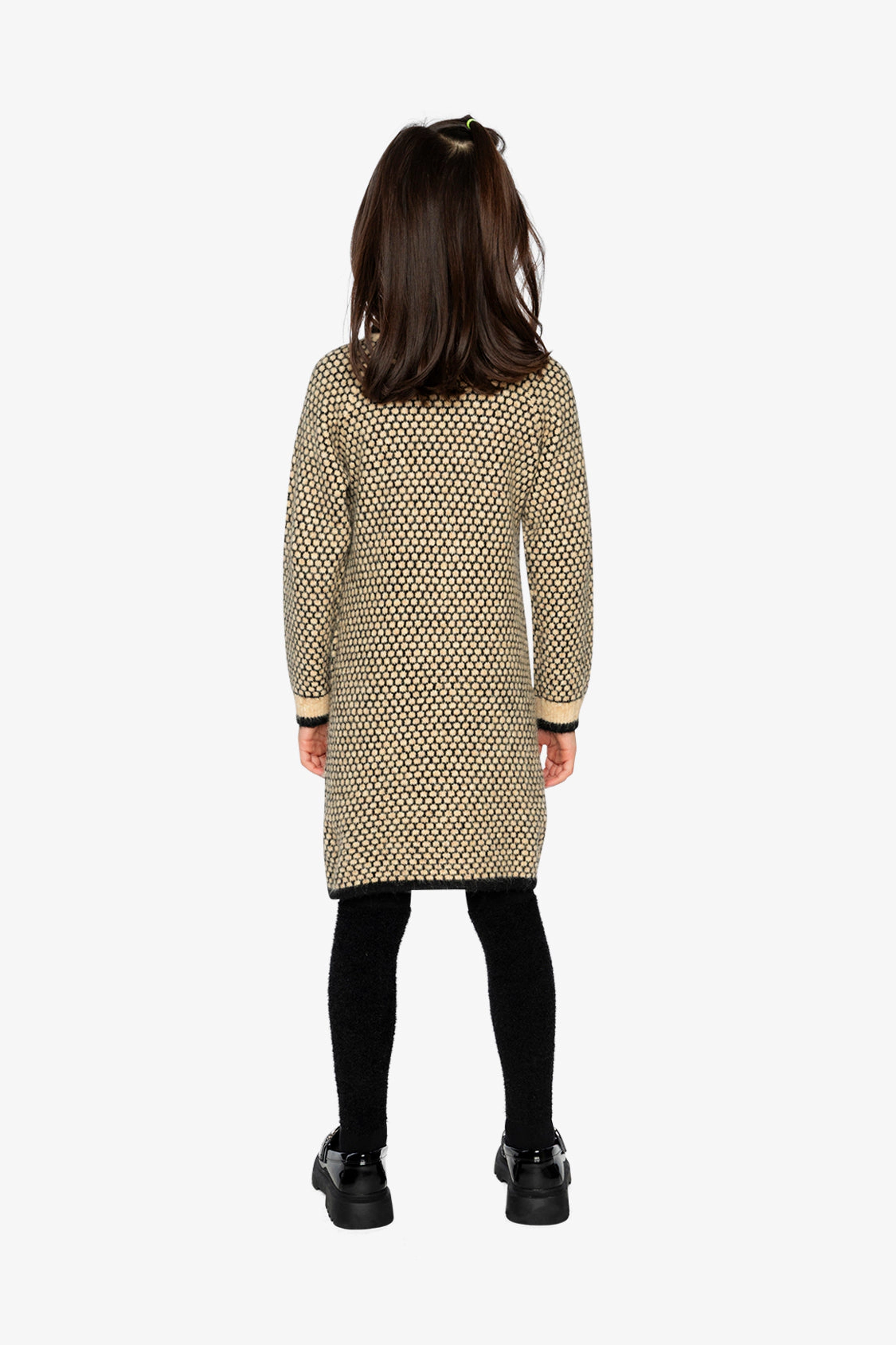 Deux par Deux Girls Honeycomb Knit Dress with Collar & Floral Embroidery