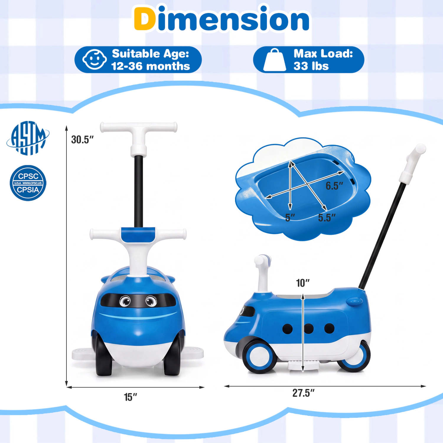 LJG 2-in-1 Ride on Push Car for Toddlers 1-3 Years Old with Horn