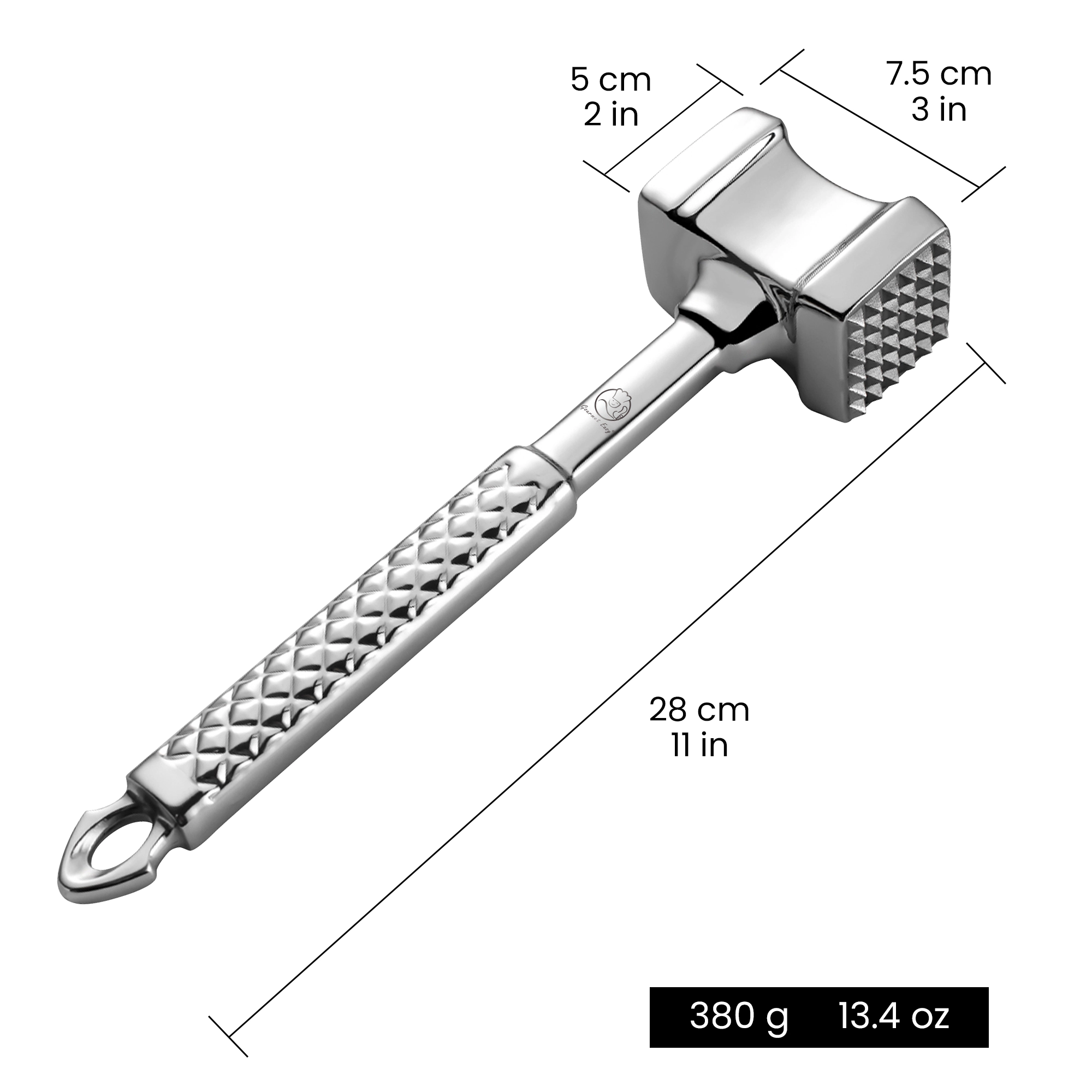 Gourmet Easy Stainless Steel Meat Tenderizer Tool, Meat Mallet, Dual-sided, Non-Slip