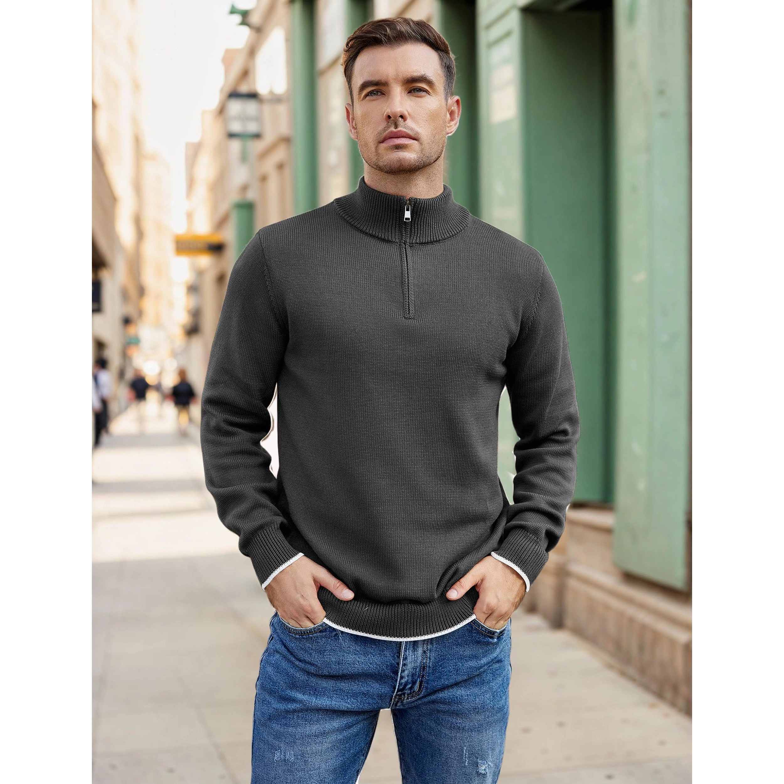 COOFANDY Men's Regular Fit Mock Neck Quarter Zip Pullover Sweater