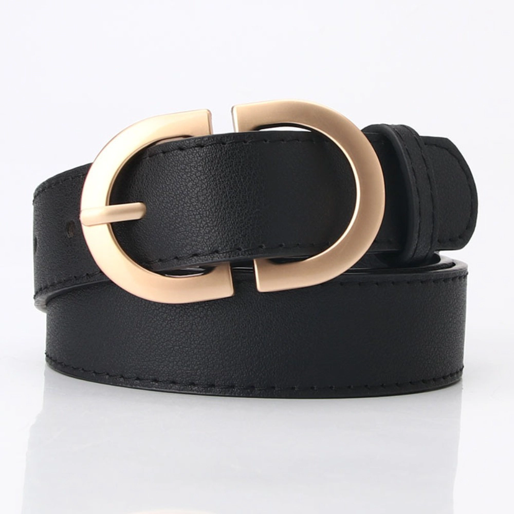 Wardrobe Whimsy Women Leather Belt for Jeans Pants Fashion Ladies Casual Waist with Gold Buckle