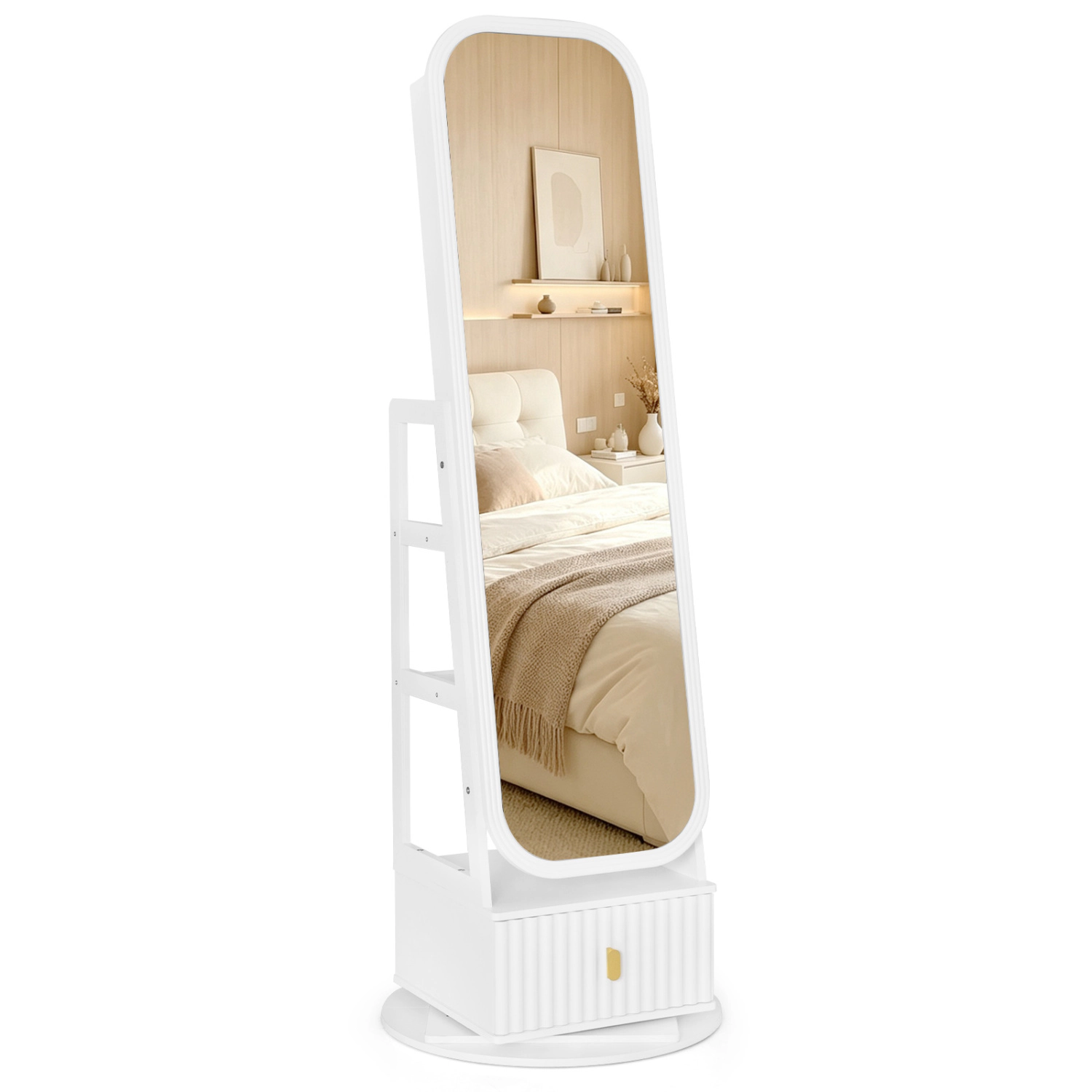 LJG 360° Swivel Jewelry Cabinet with Full-Length Mirror and Dual Hooks