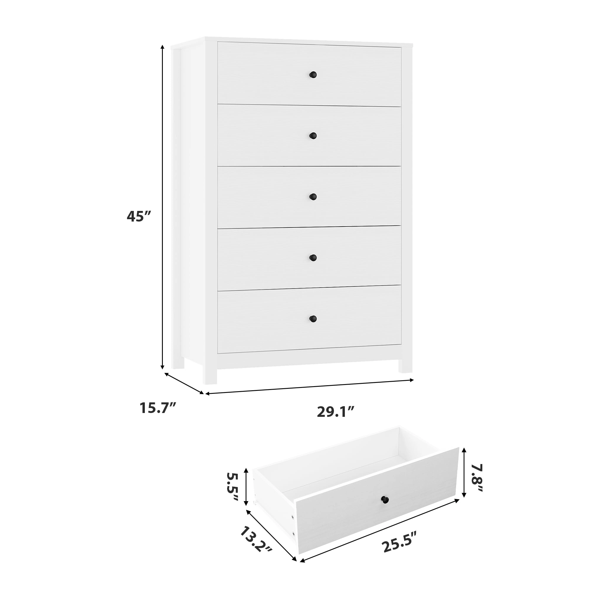 5 Drawer Dresser for Bedroom, Modern Wood Storage Chest with Deep Drawers