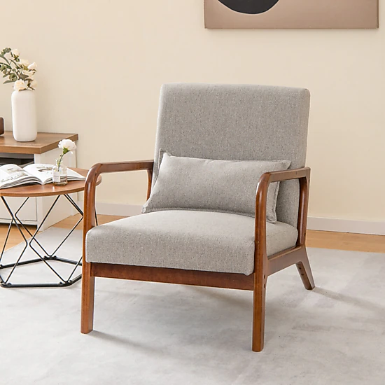 LJG Modern Accent Chair with Rubber Wood Frame and Lumbar Pillow