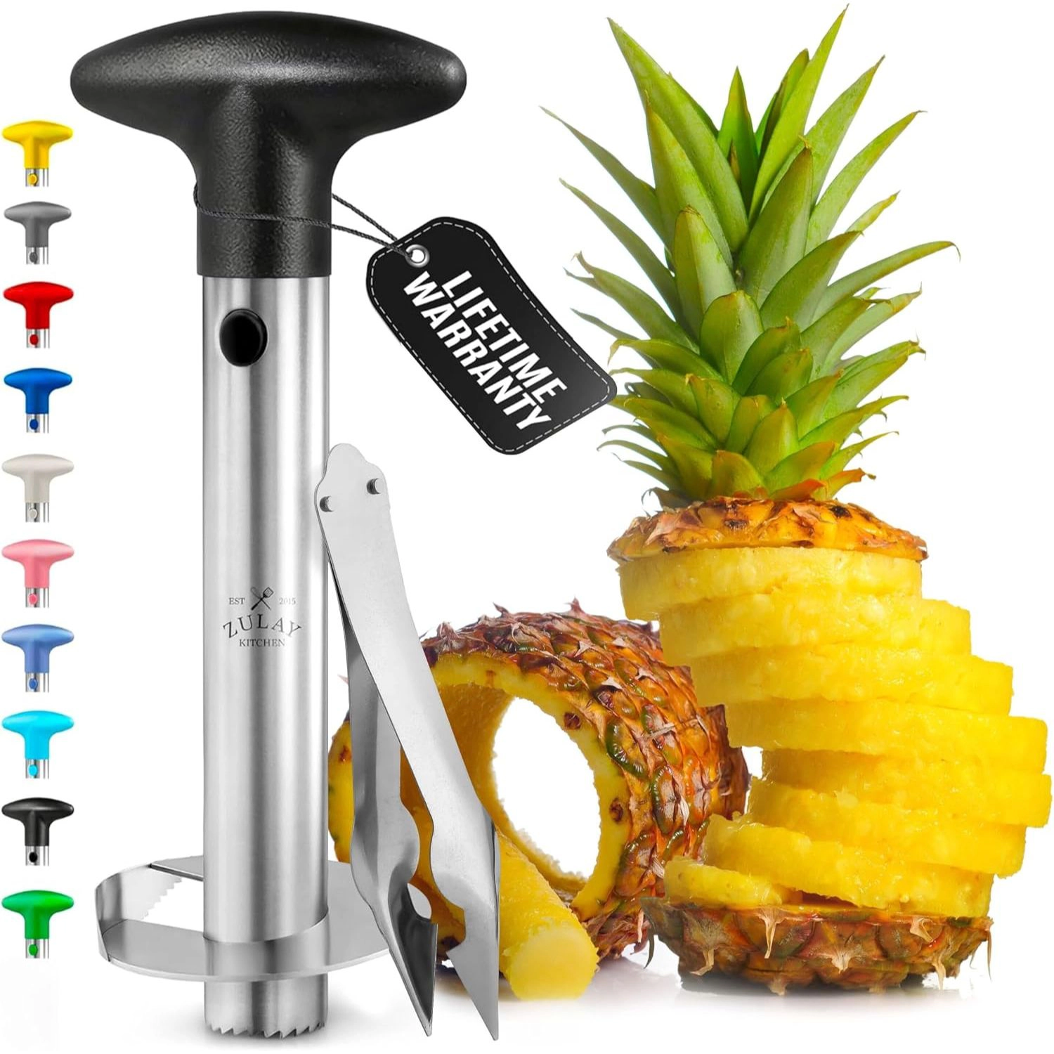 Zulay Kitchen Stainless Steel Pineapple Corer & Slicer + Eye Removal Tool