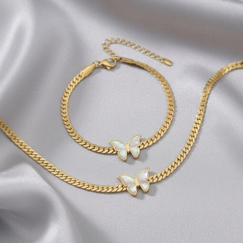 DressAtR Women's Butterfly 18K Gold Plated Bracelet Set