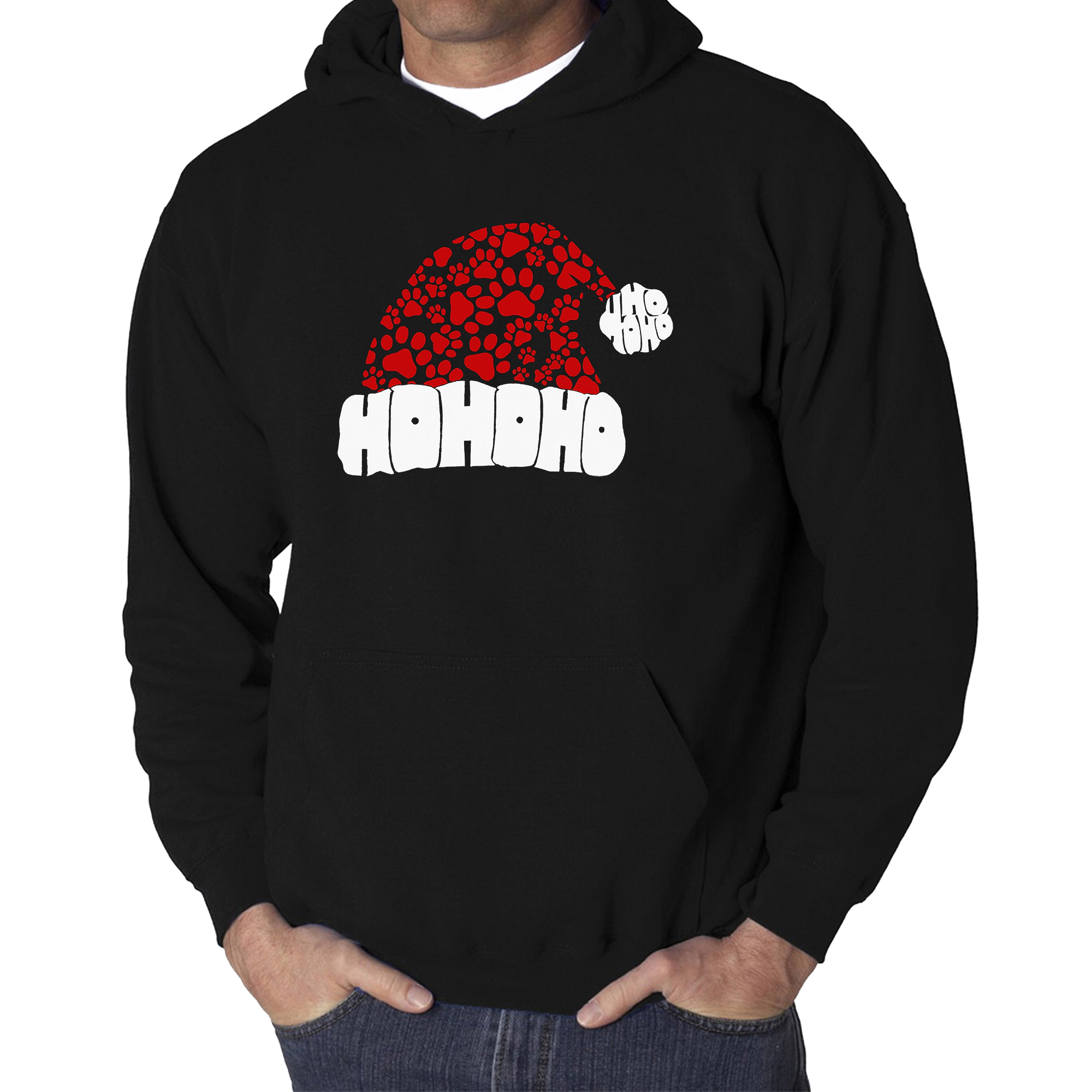 LA Pop Art Paw Print Santa Hat - Men's Word Hooded Sweatshirt