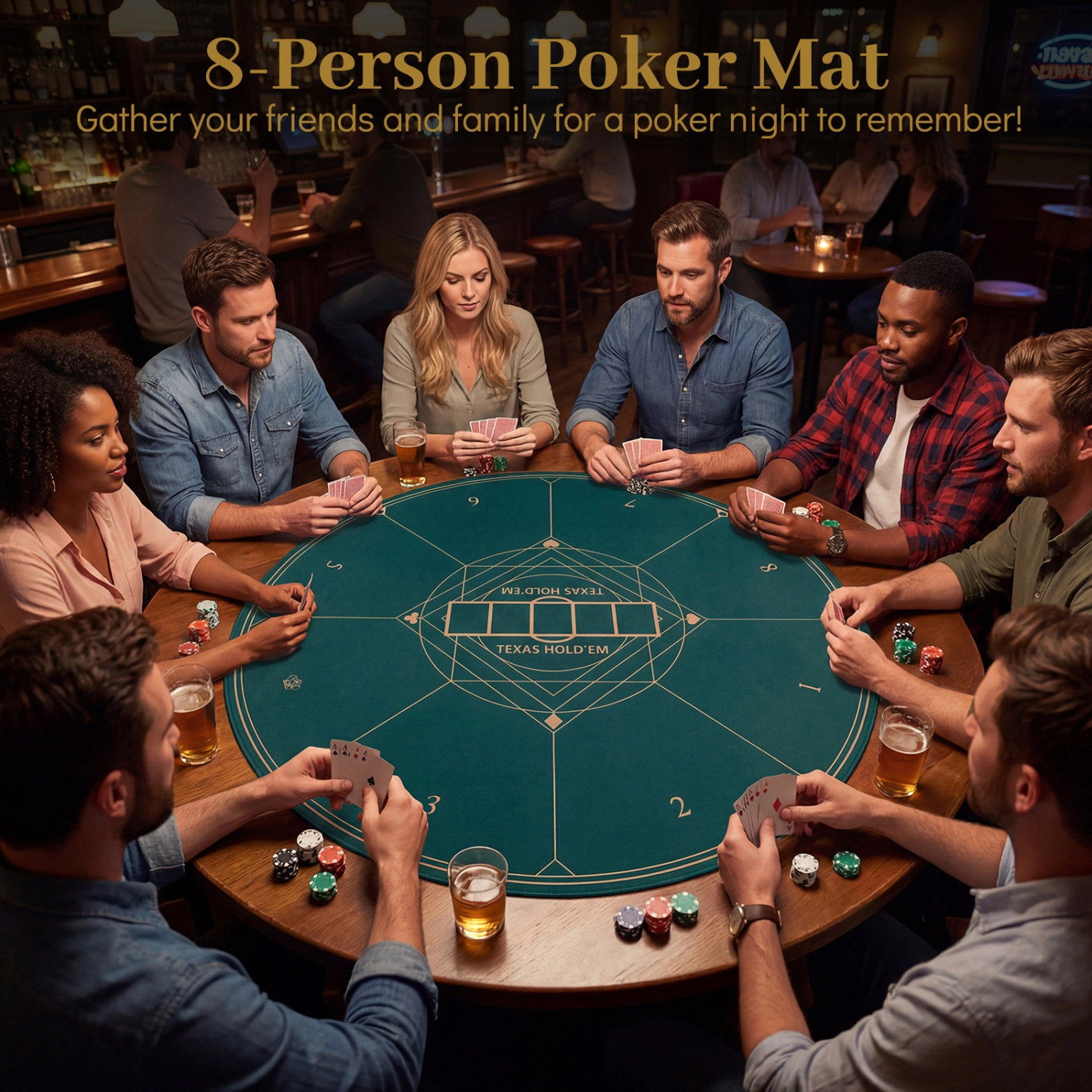 SUGIFT -in Round Poker Mat for Texas Hold'em with Anti-Slip Rubber Base and Lightweight Carrying Bag