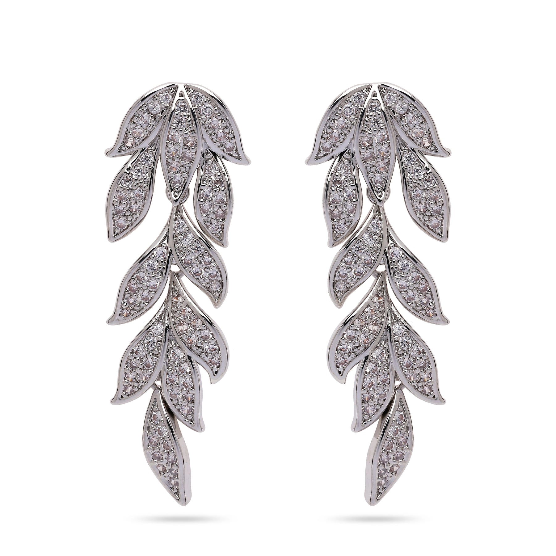 AGP PARIS Womens Silver Leafy Cascading Drop Earrings