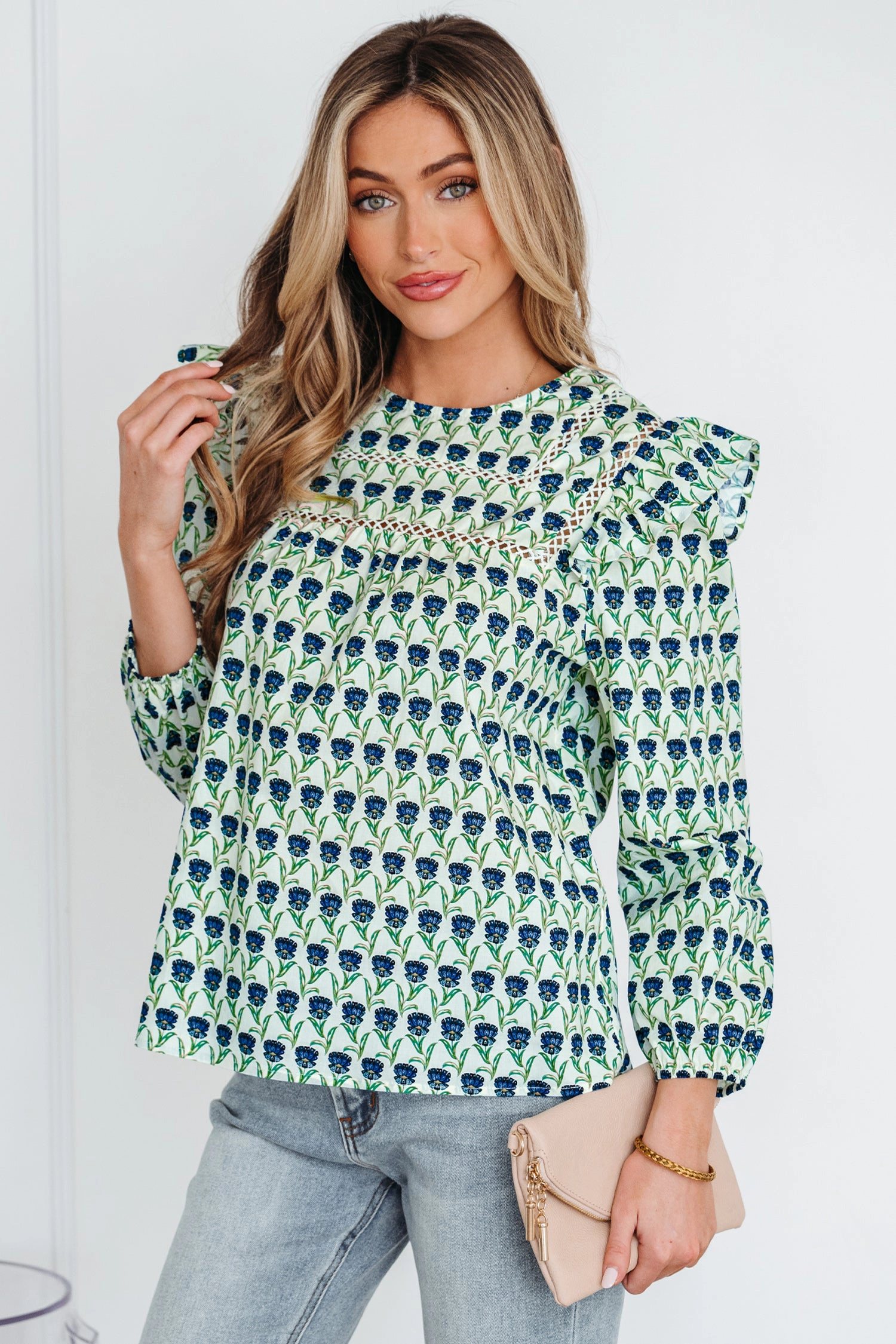 Threaded Pear Women's Amalia Long Sleeve Blouse Top