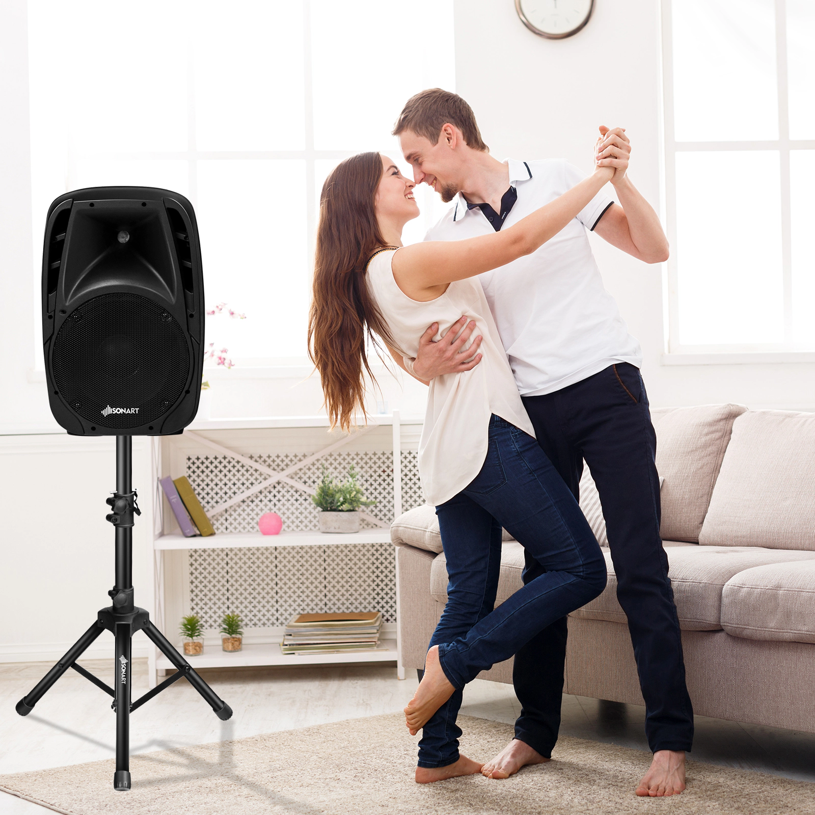 SUGIFT Dual 10-Inch 1600W Powered PA Speaker System with Bluetooth, Microphone and Tripods
