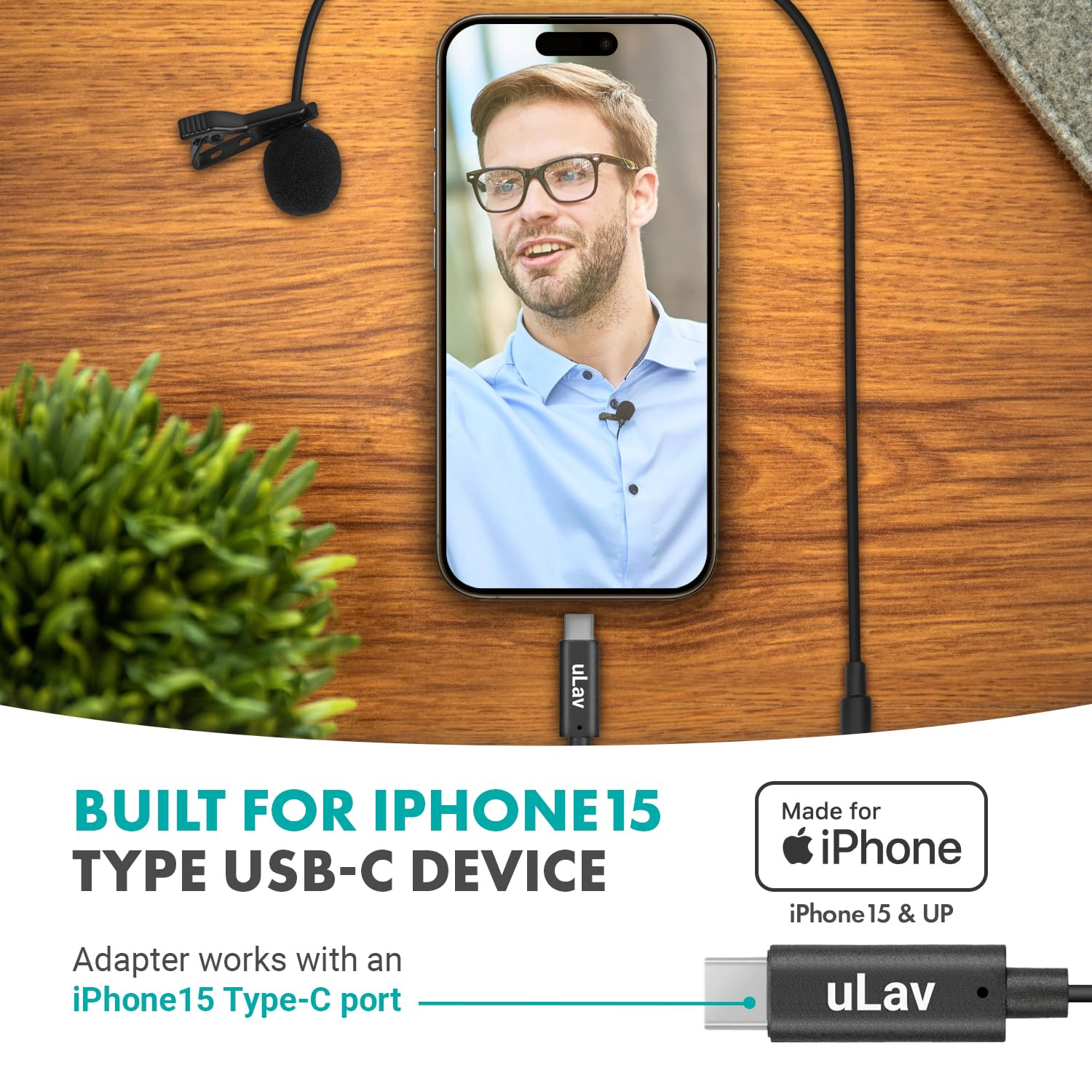 Movo USB-C Wired Omnidirectional Lavalier Clip On Microphone for iPhone 15