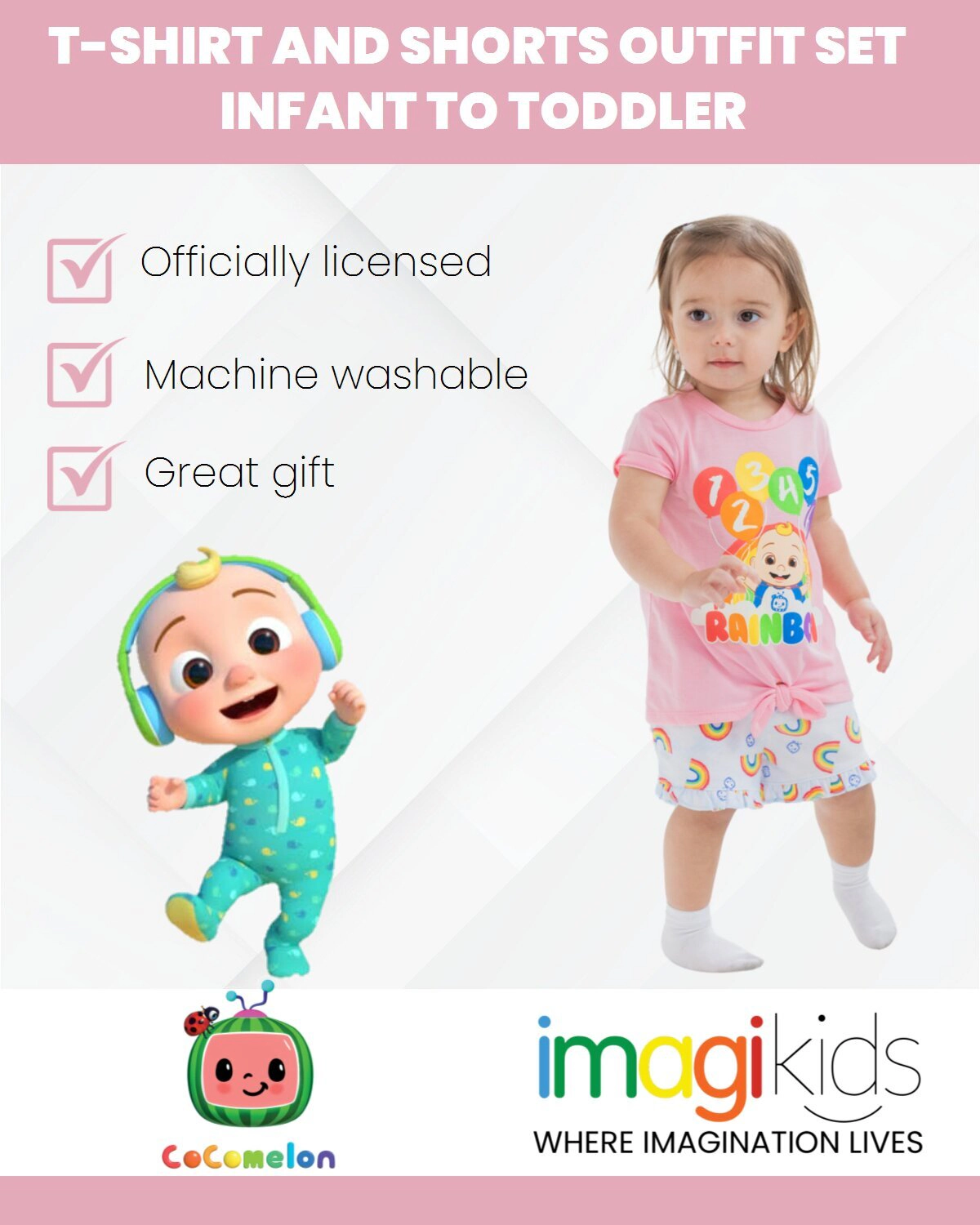 Cocomelon JJ Girls' 2-Piece T-Shirt and Shorts Set