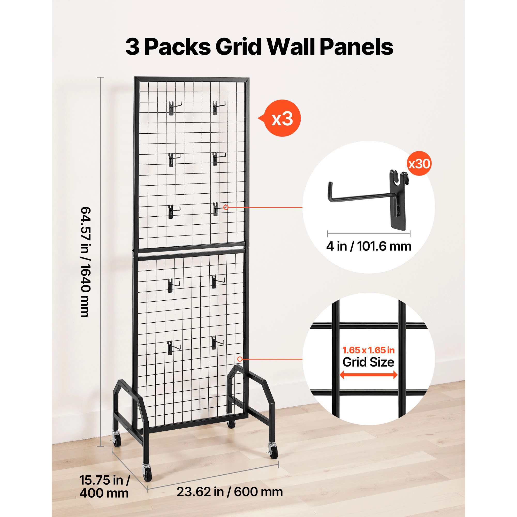 HONGGE Grid Wall Wire Grid Panels Display Art Display with and Hooks Gridwall for Craft