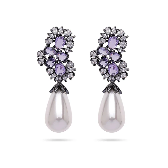 AGP PARIS Womens Elegant Purple Pearl Drop Earrings
