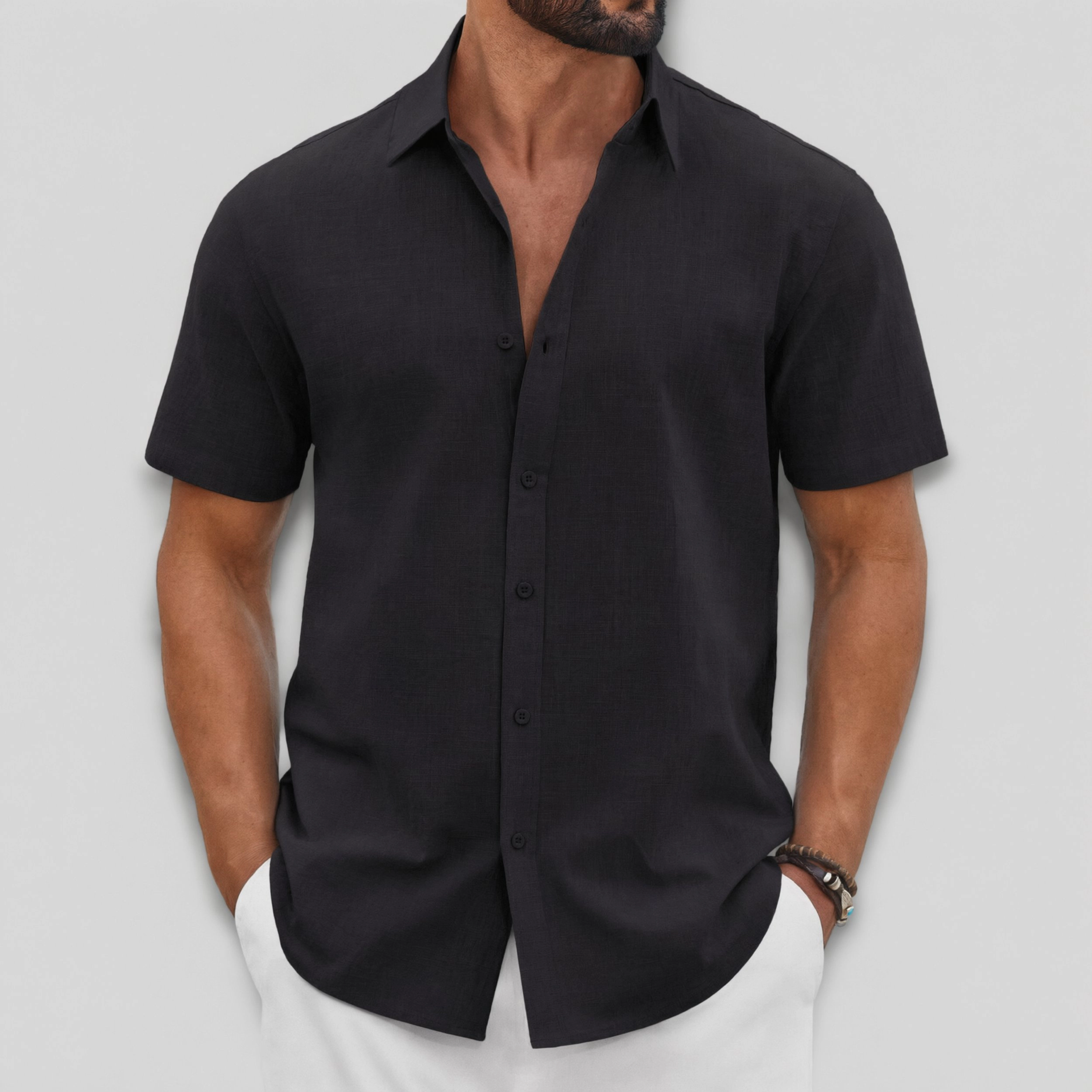 COOFANDY Mens Short Sleeve Button Down Shirts  V Neck Collared Casual Tops