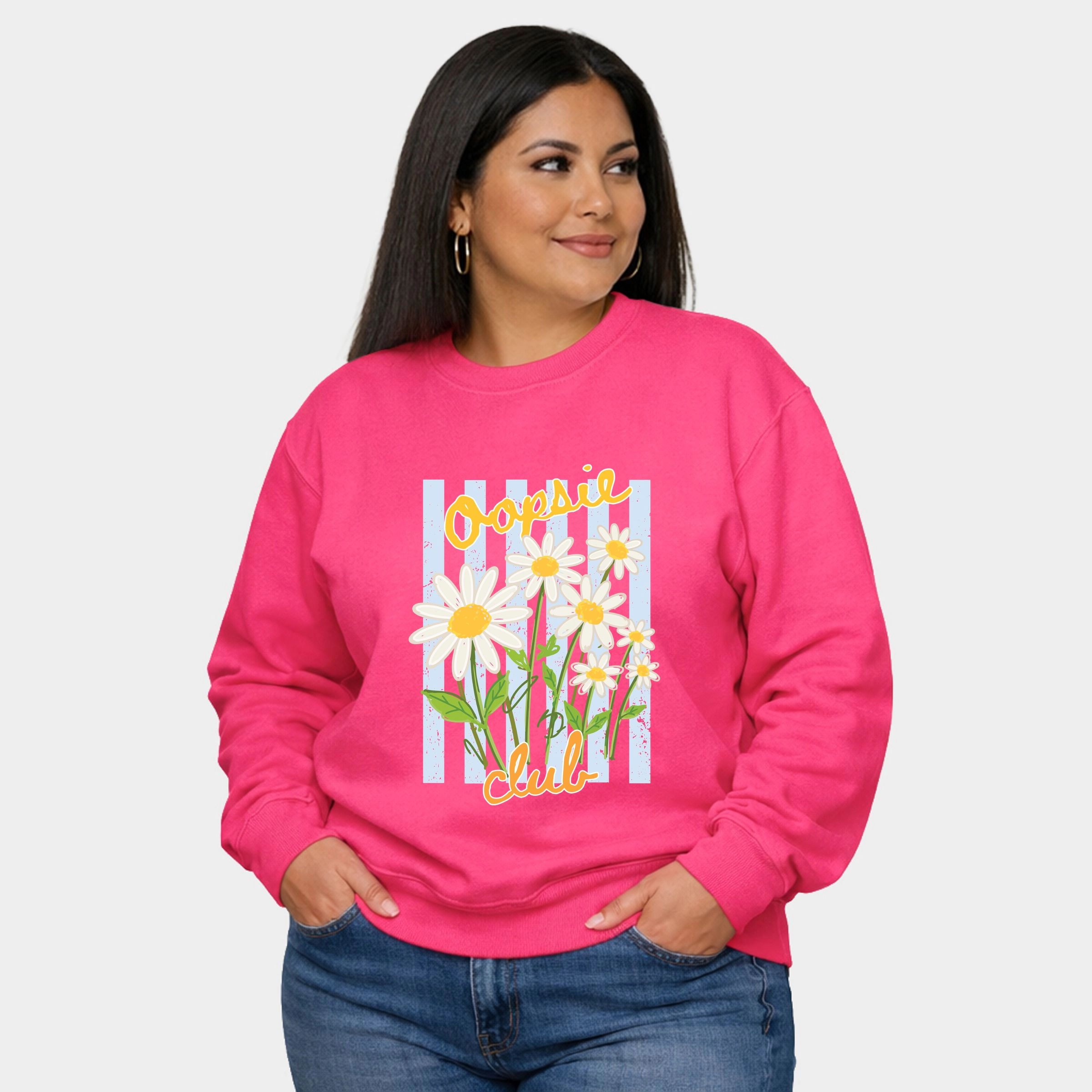 Simply Sage Market - Women's Plus Sized Graphic Sweatshirt Oopsie Daisy Club Stripes