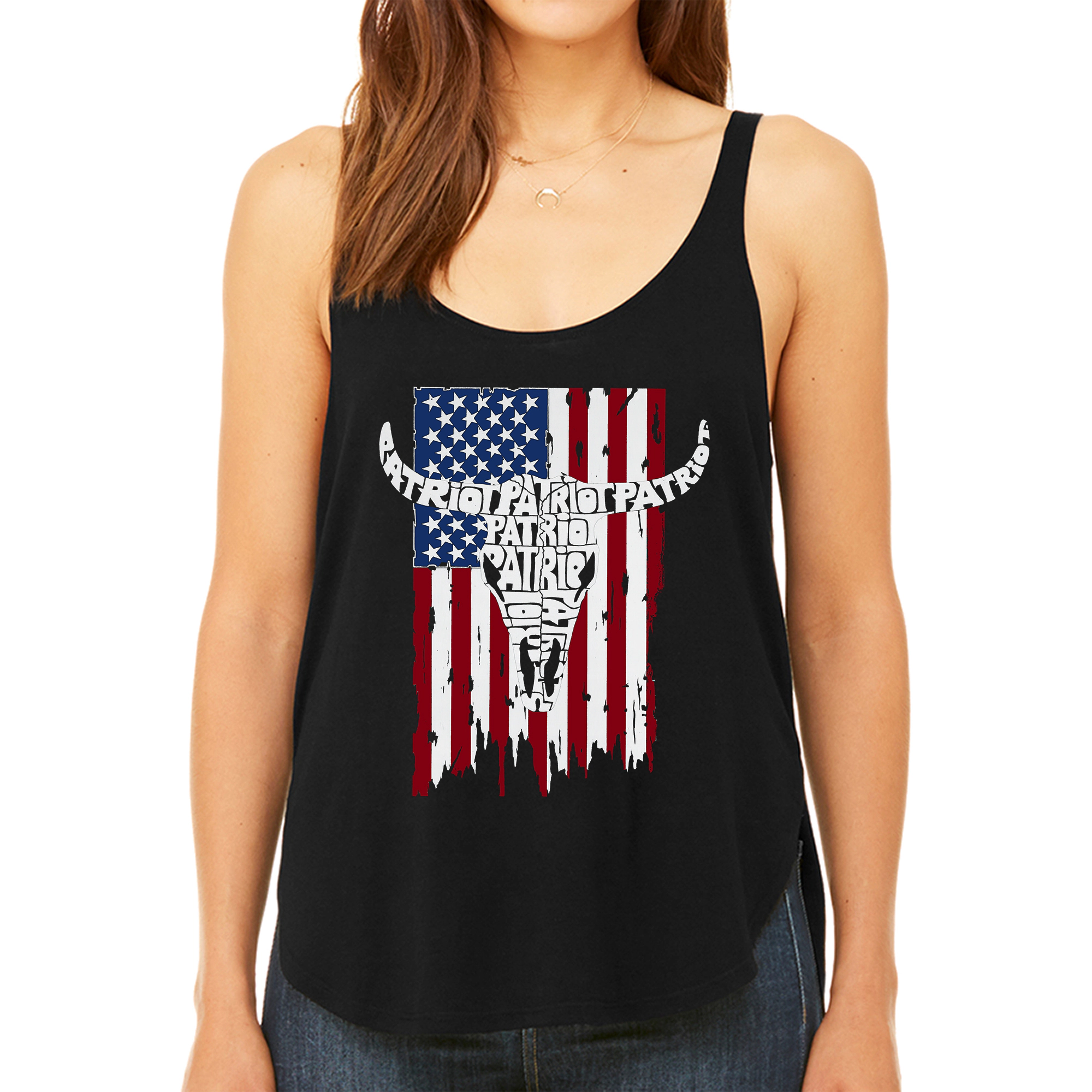 LA Pop Art Women's Premium Word Flowy Tank - Patriot Flag