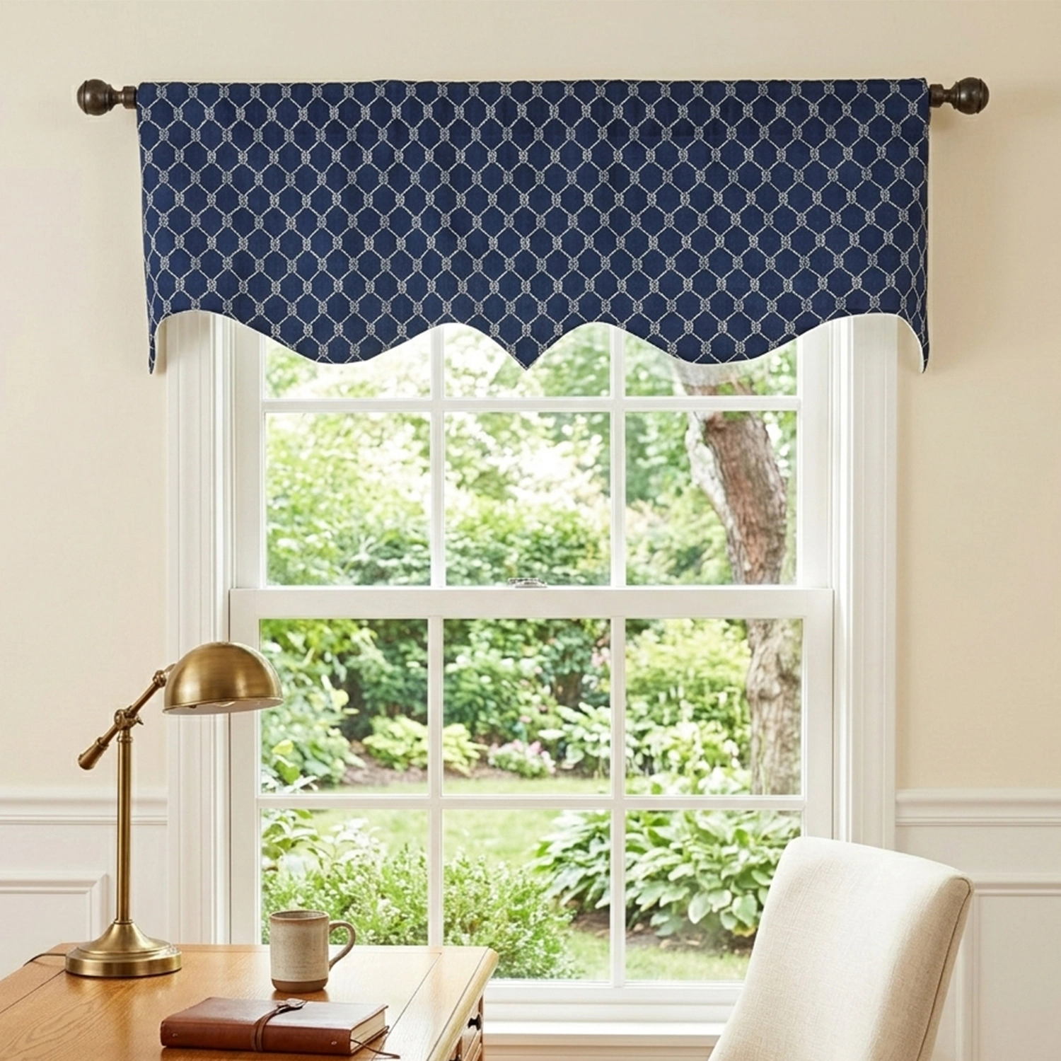 RLF Home 100% Cotton Marine Rope Regal With Ivory Lining Rod Pocket Window Valance 50" x 17" Navy