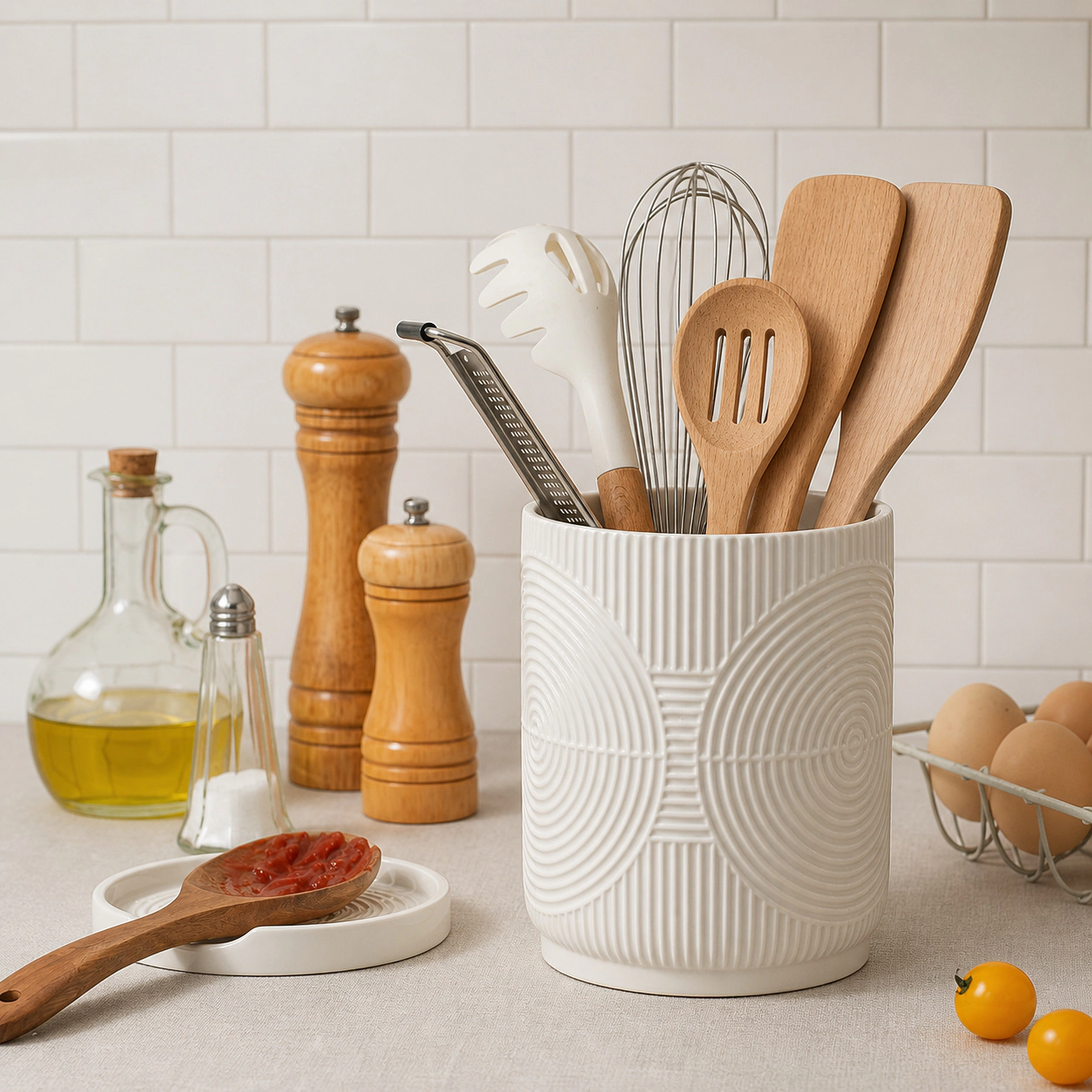 WZK 2 Pcs Ceramic With Spoon Rest Kitchen Utensil Holder