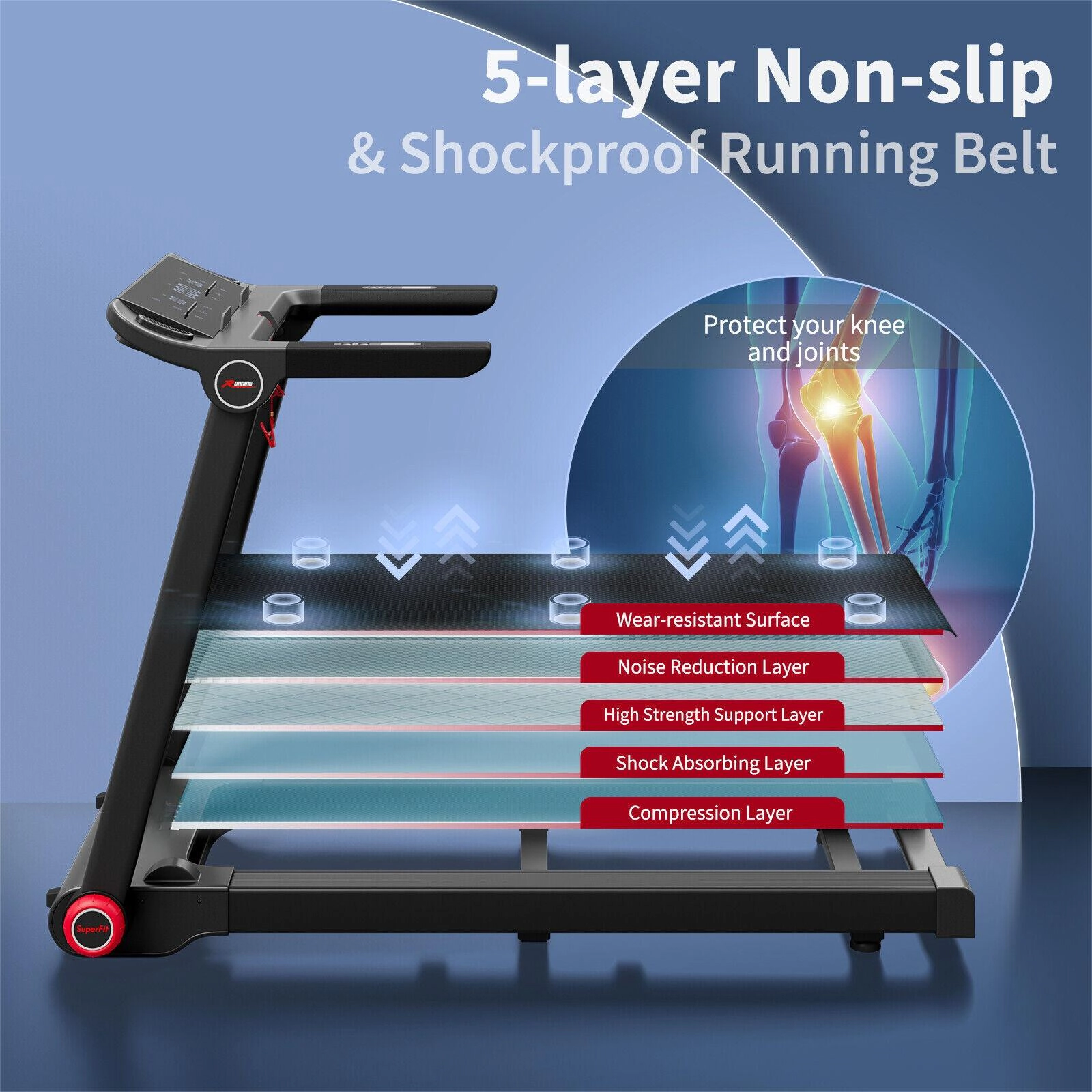 SUGIFT Black 3.75-HP Folding Treadmill with 12 Preset Programs 57.5-in W 29.7-in D 42.3-in H 265-lb User Capacity