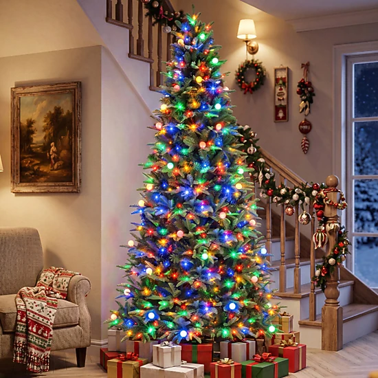 SUGIFT 8-ft Pre-Lit Artificial Christmas Tree, 599 Multicolor LED and ...