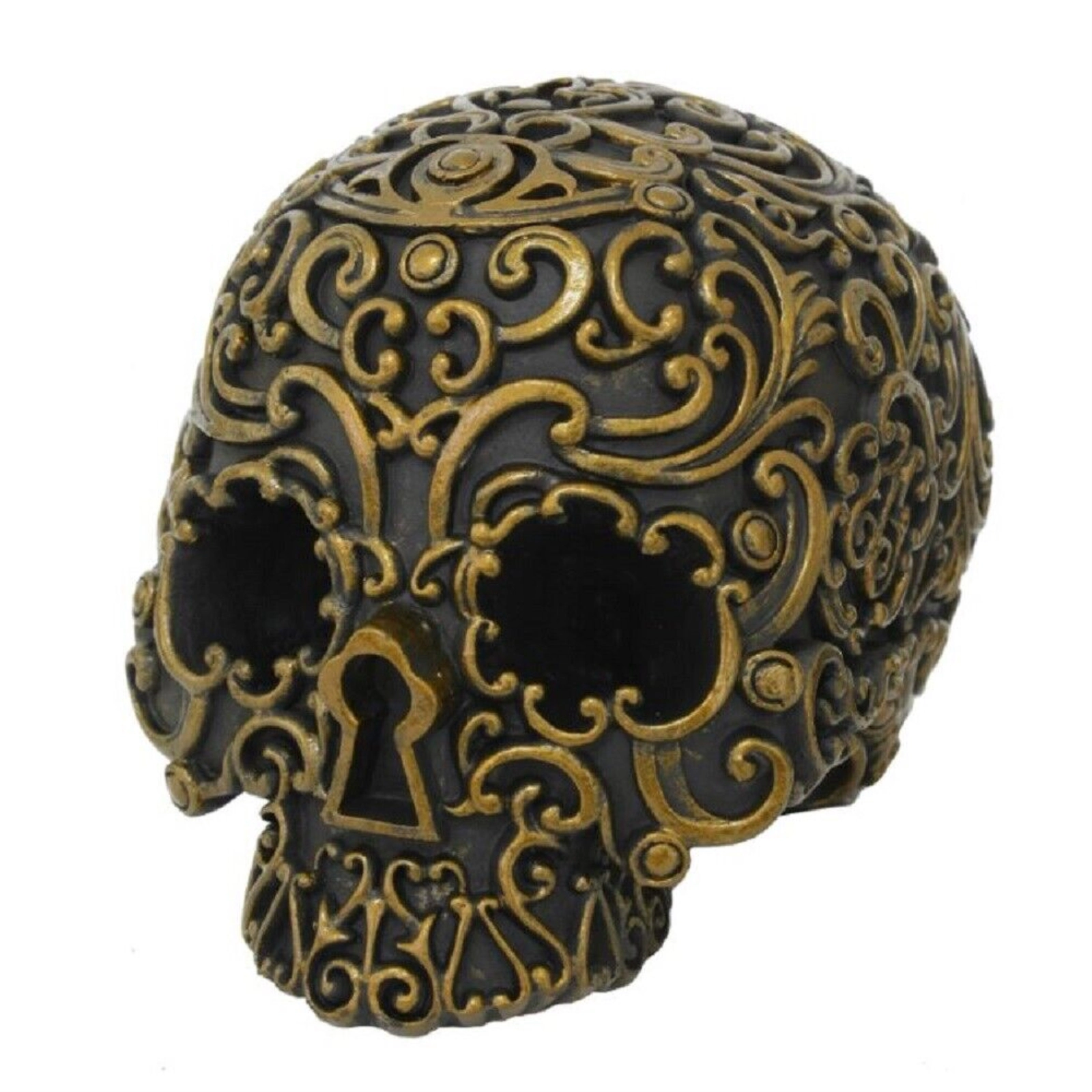 Pacific Giftware Royal Persian Black and Gold Keyhole Skull Figurine 6 inch Long Skeleton Decor
