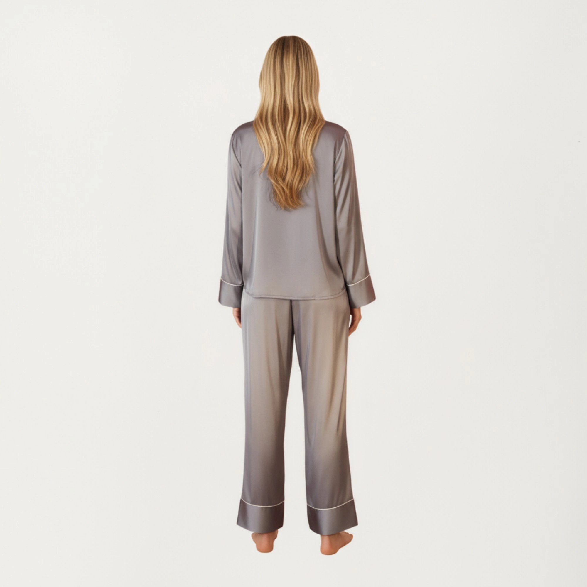 Anna-Kaci Women's 2-Piece Satin Long Sleeve Button Front Pajama Top and Relaxed Fit Pants