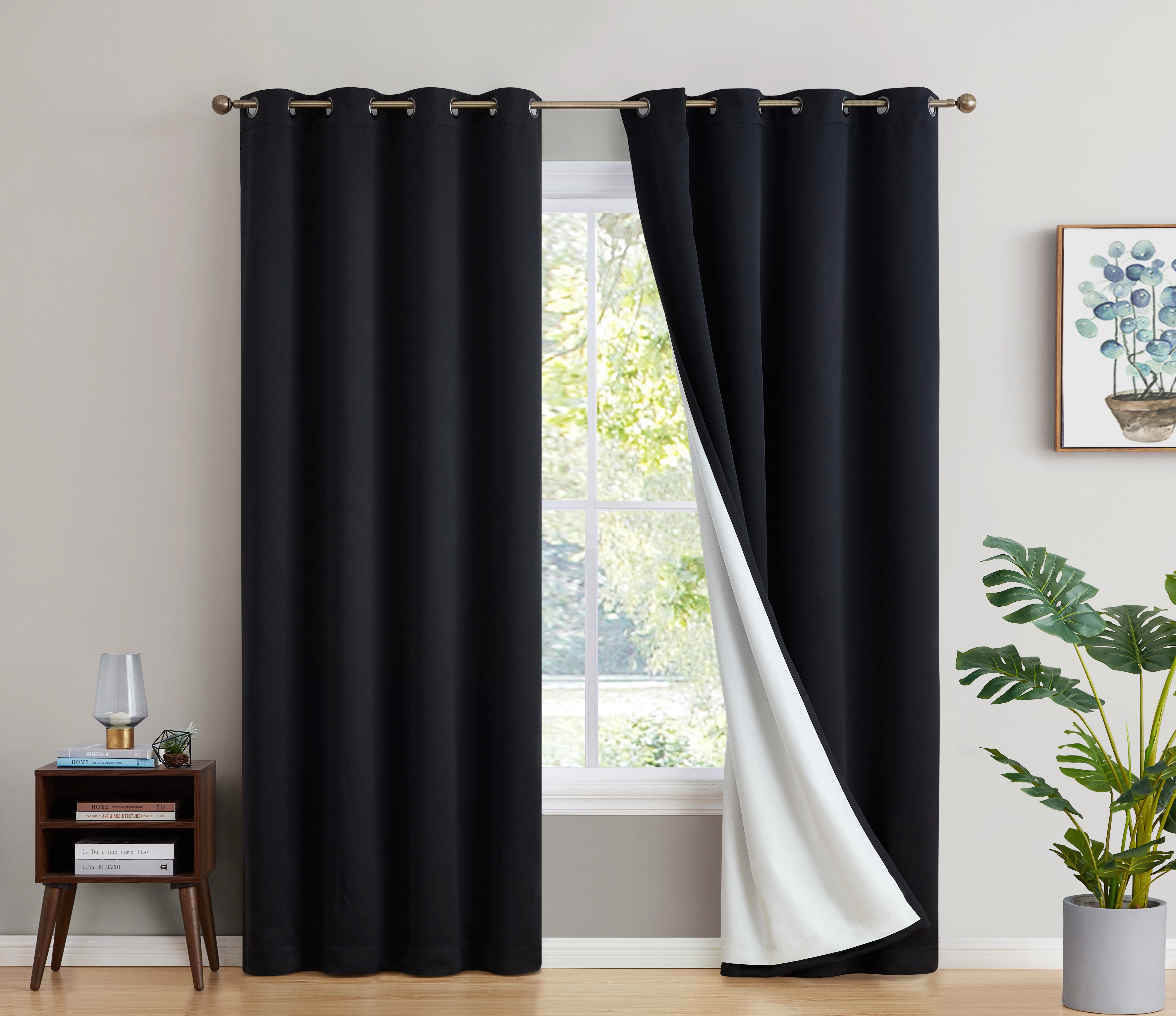 HLC.ME Dakota 100% Complete Full Blackout Lined Thermal Insulated Soundproof Window Curtain Grommet Panels - Set of 2