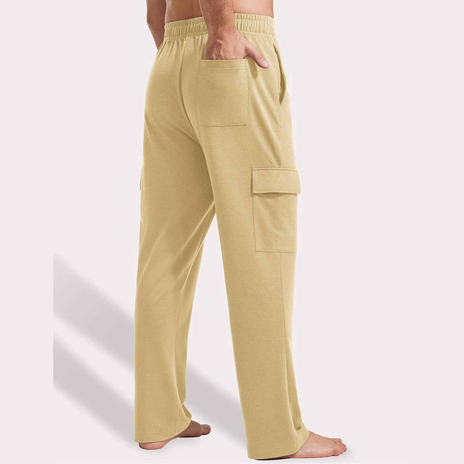 Pinspark Mens Soft Cargo Lounge Pants Elastic Waist Drawstring Pockets Sleep
