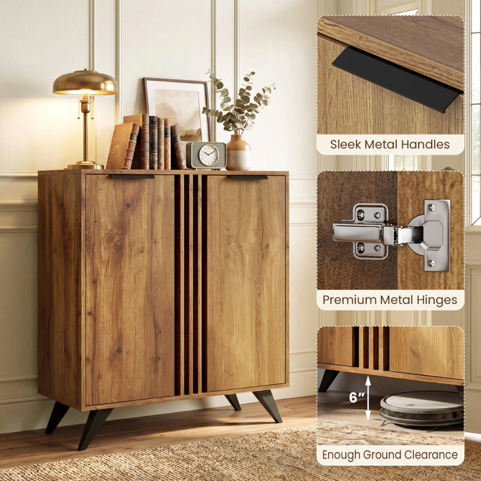 SUGIFT Natural 2 Doors and Ventilated Design 37.5 Inch 4-Tier Freestanding Shoe Cabinet