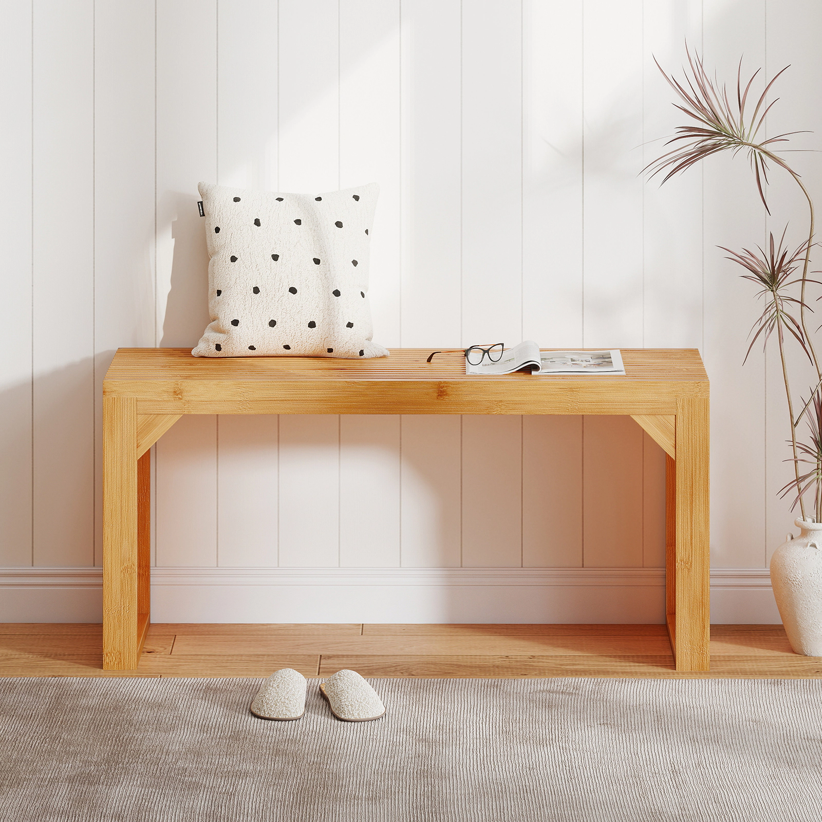 LJG Bamboo Dining Bench Long Entryway Bench Indoor Outdoor Solid Wood Bench