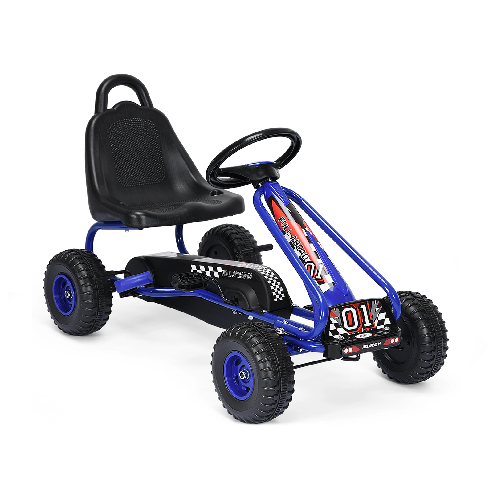 SUGIFT Blue Kids 4-Wheel Pedal Ride-On Go-Kart with Adjustable Seat and Handbrake 36-in W 66-lb Rider