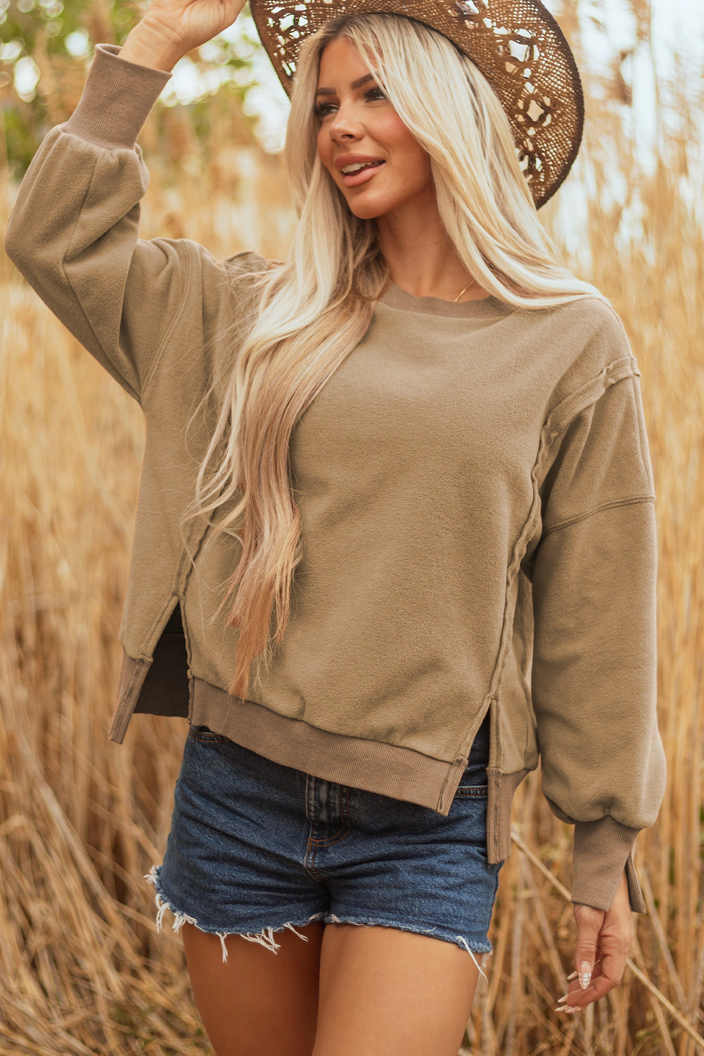 Threaded Pear Women's TatumFuzzy Sherpa Splicing Pullover Sweatshirt
