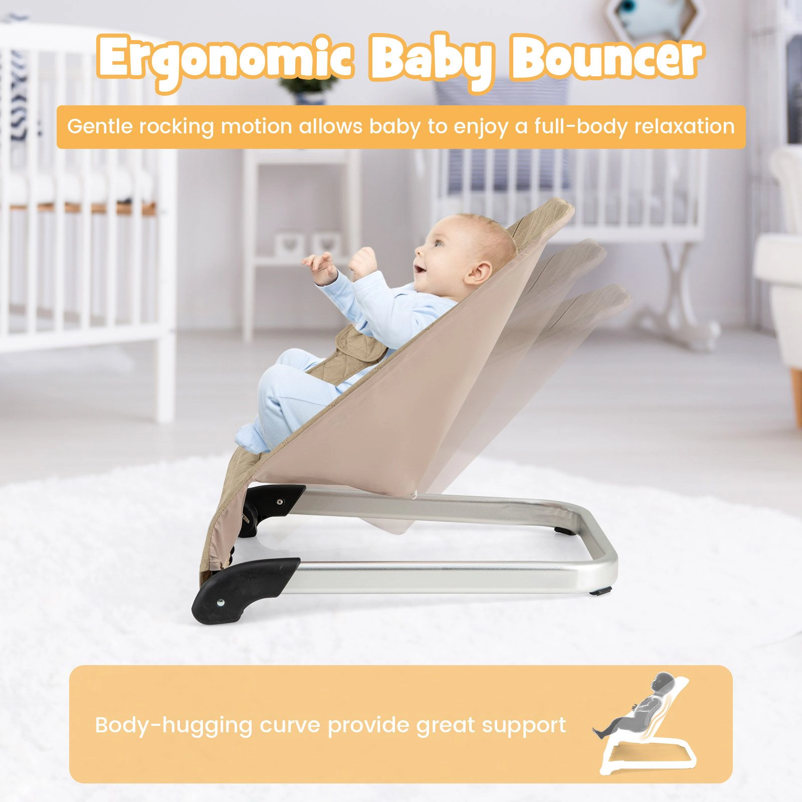 SlickBlue Unisex Baby Bouncer With 5-Point Harness and Foldable Seat