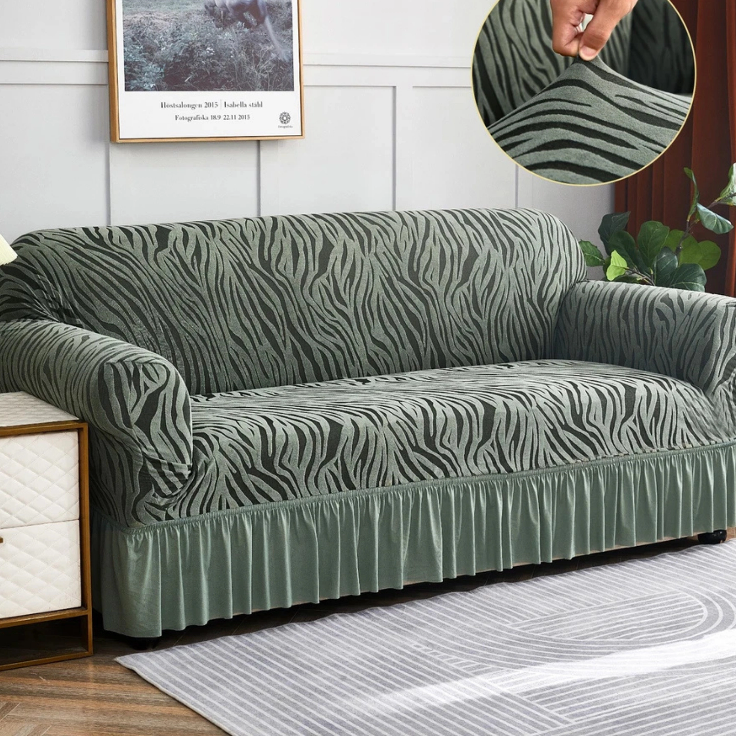 SS Design High Stretch Sofa Couch Cover with Skirt Hem