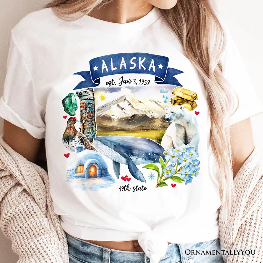 OrnamentallyYou Unisex Artistic Alaska State Themes And Landmarks T-Shirt