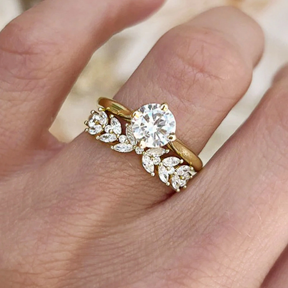 2pcs Couple Rings with Geometric Design of Wheat Ears