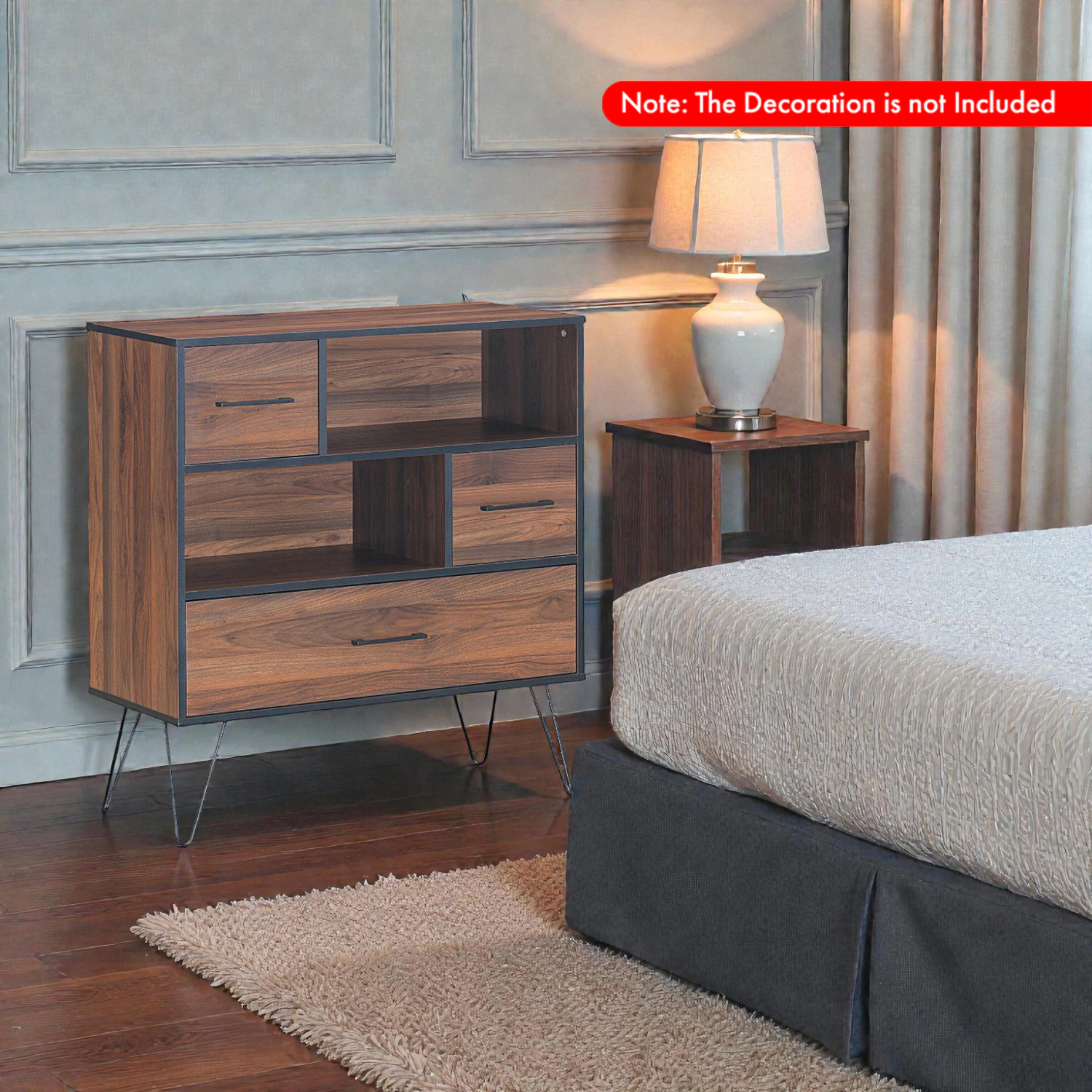 Hivvago 3-Level Wooden Storage Chest with Drawers and Metal Leg Base