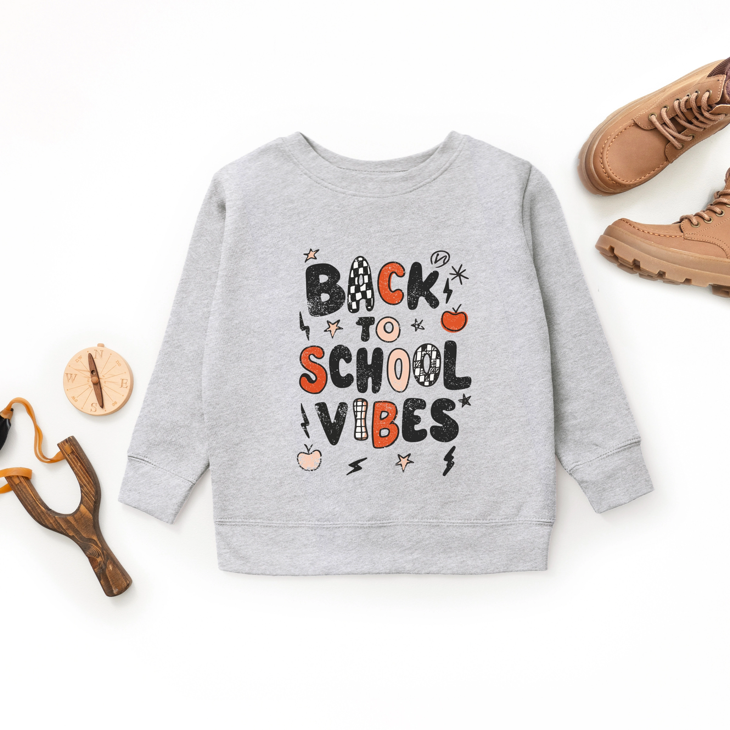 The Juniper Shop - Youth Graphic Sweatshirt Back To School Vibes Checkered Distressed