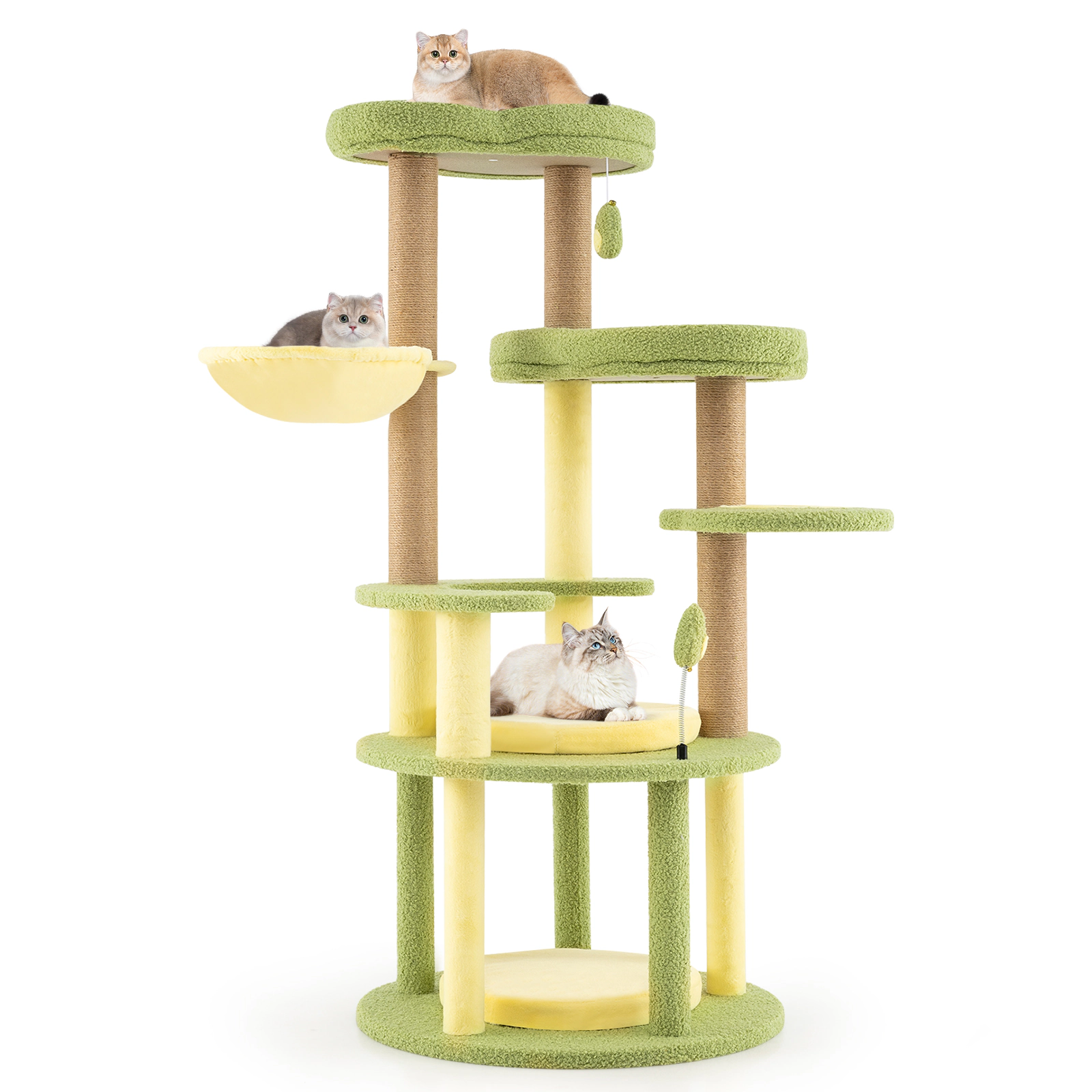 SUGIFT Multi-level Avocado Theme Cat Tree Tower with Wide Perch and Rotatable Basket 51-in Tall Multi-color Green